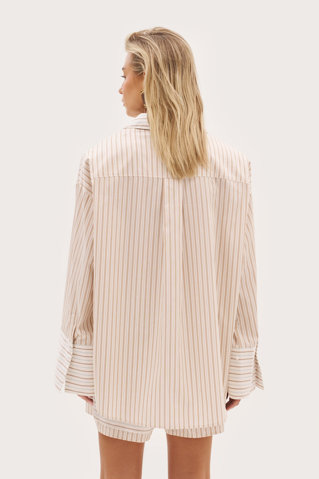 St Tropez Pinstripe Oversized Shirt - Beige