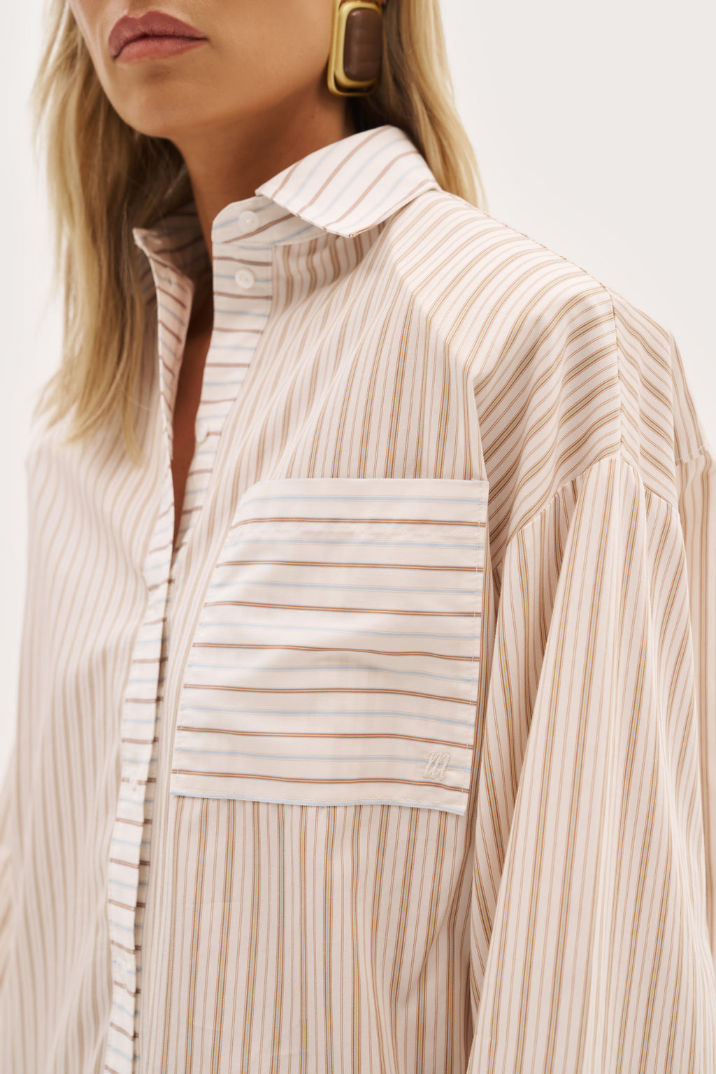 St Tropez Pinstripe Oversized Shirt - Beige