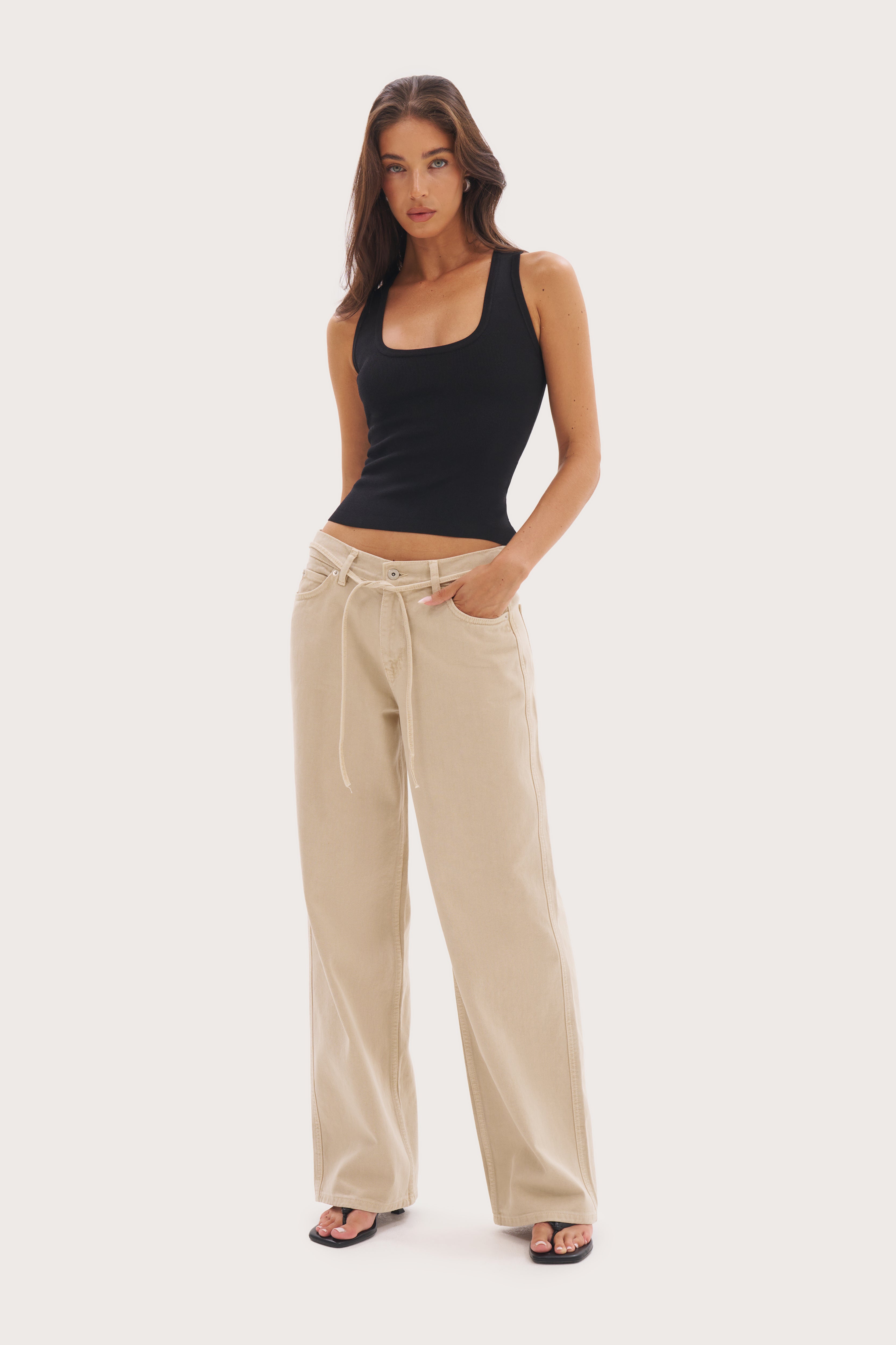 Downtown Tie-Waist Jeans - Sand