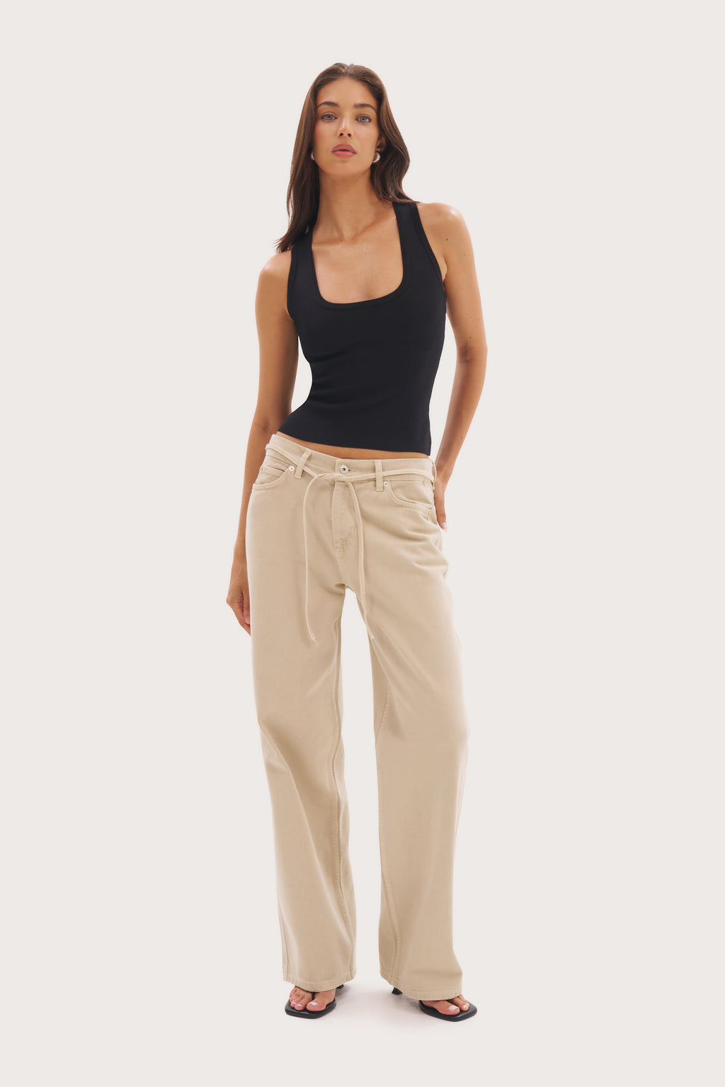 Downtown Tie-Waist Jeans - Sand