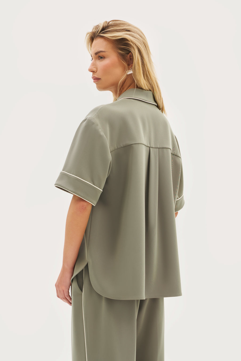 Piped Revere Oversized Shirt - Khaki Moss