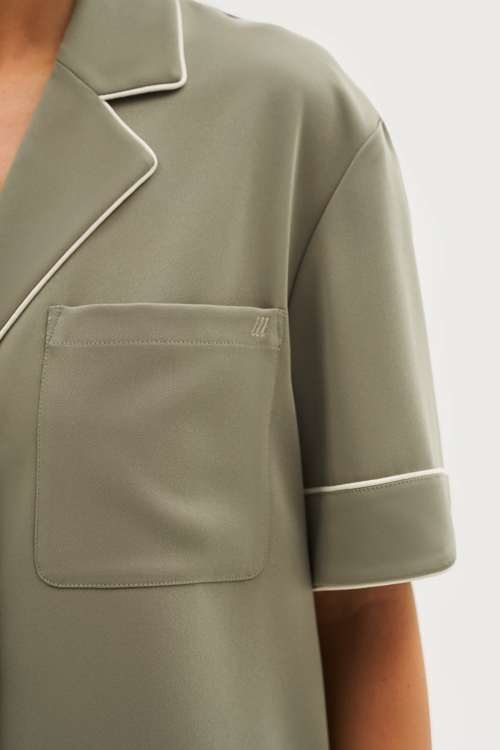 Piped Revere Oversized Shirt - Khaki Moss