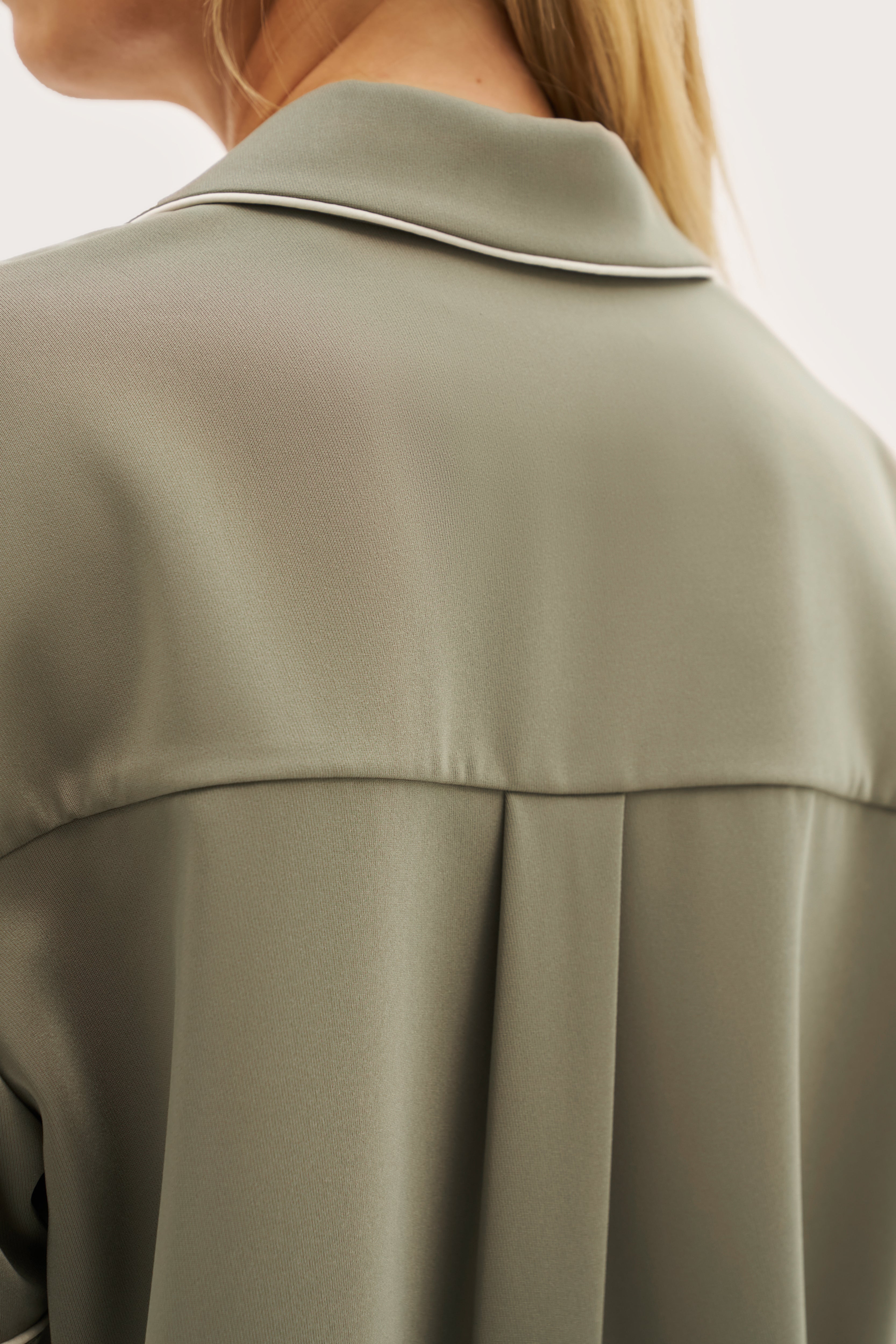 Piped Revere Oversized Shirt - Khaki Moss
