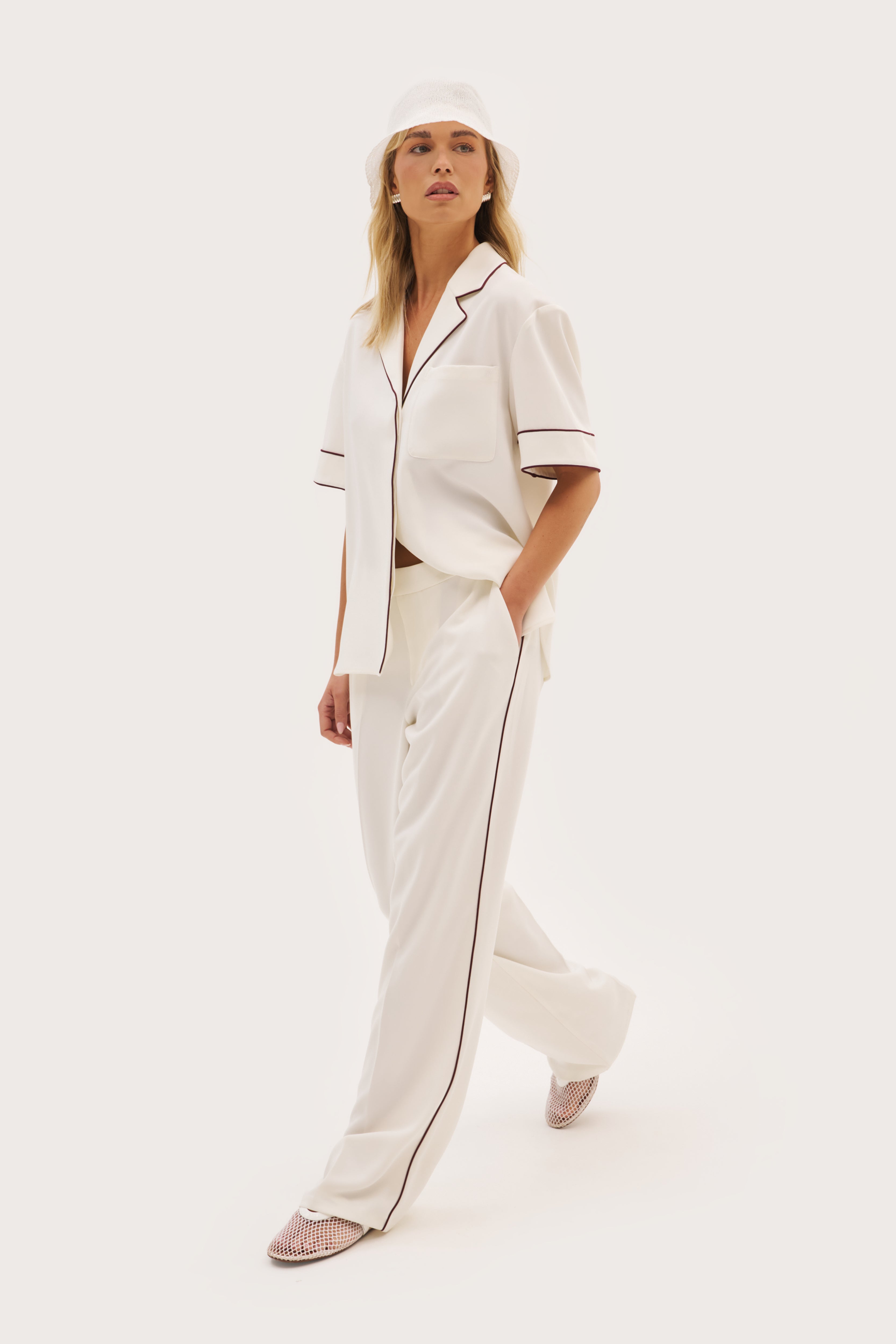 Piped Tailored Trousers - Cream