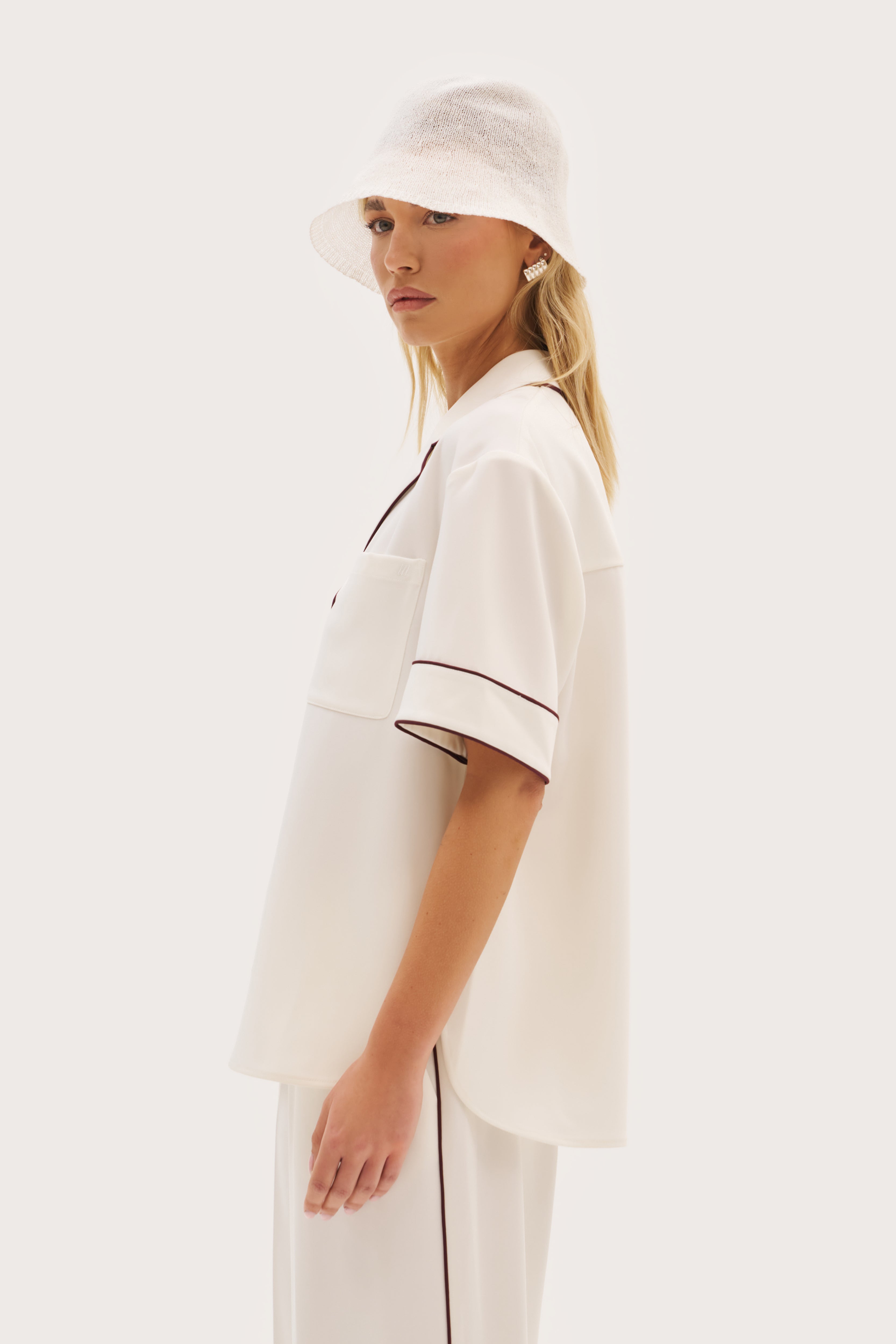 Piped Revere Oversized Shirt - Cream