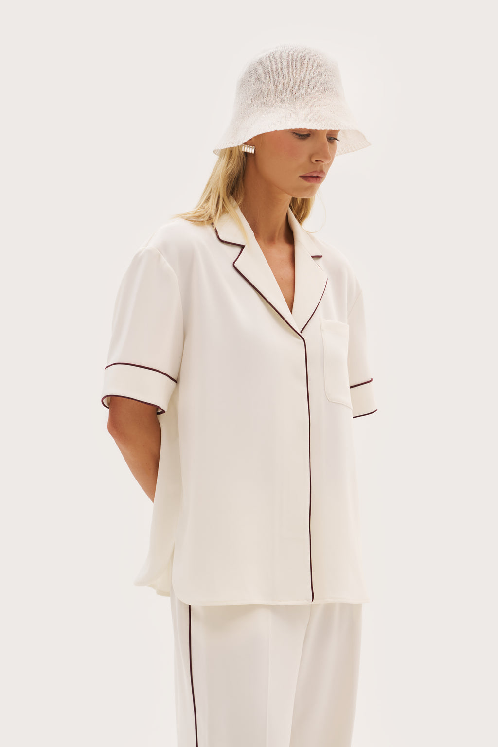 Piped Revere Oversized Shirt - Cream