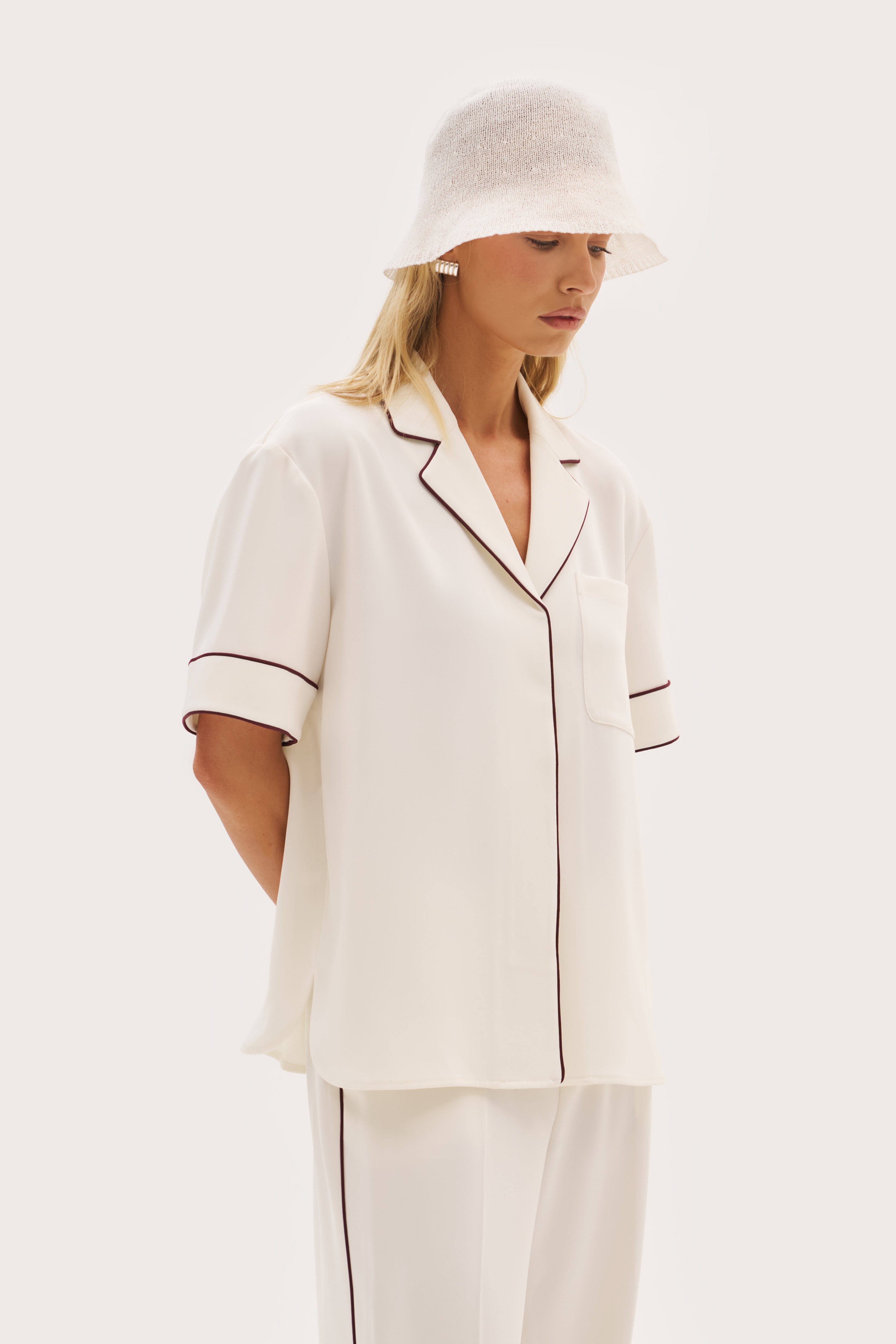Piped Revere Oversized Shirt - Cream