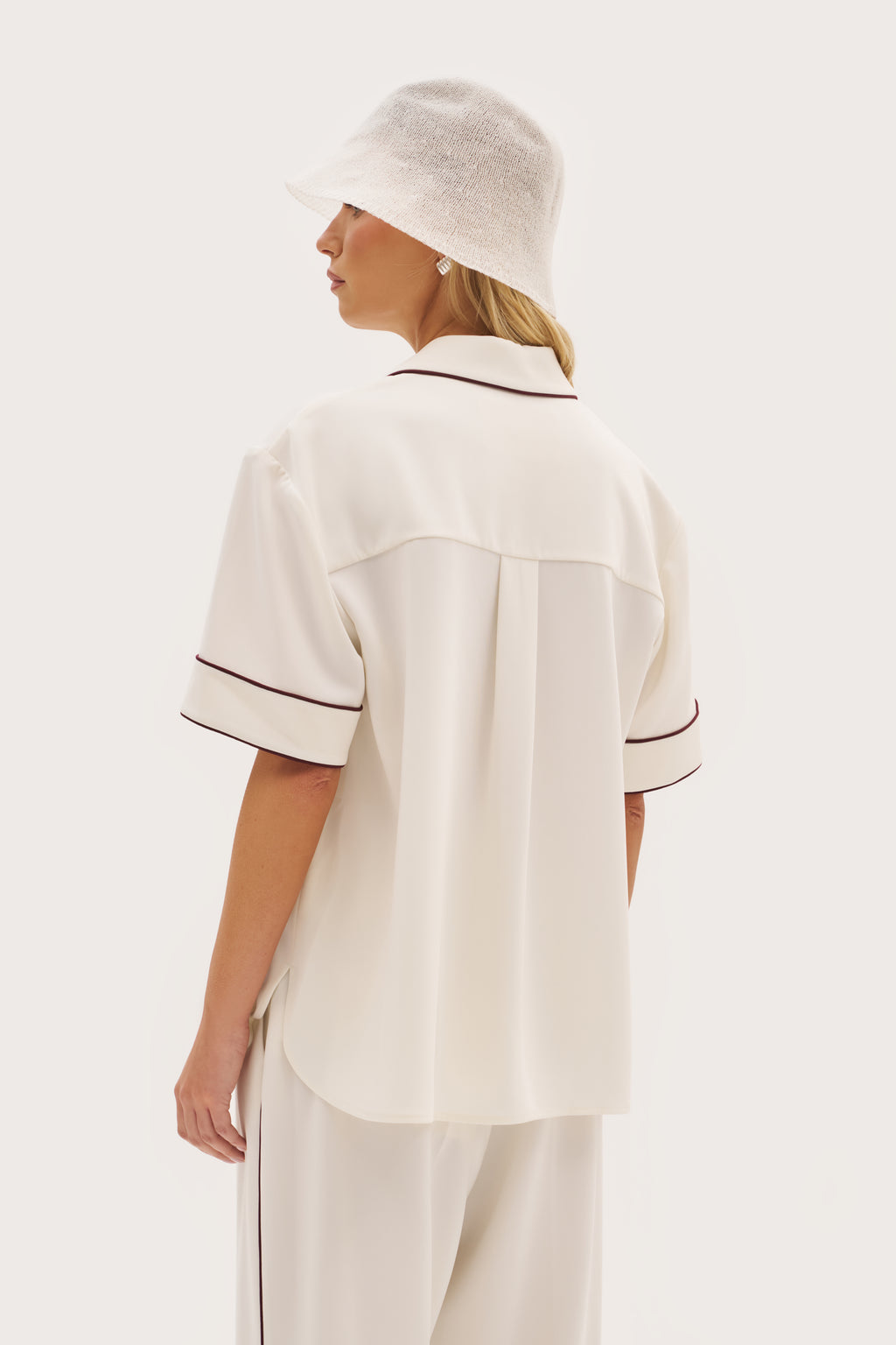 Piped Revere Oversized Shirt - Cream