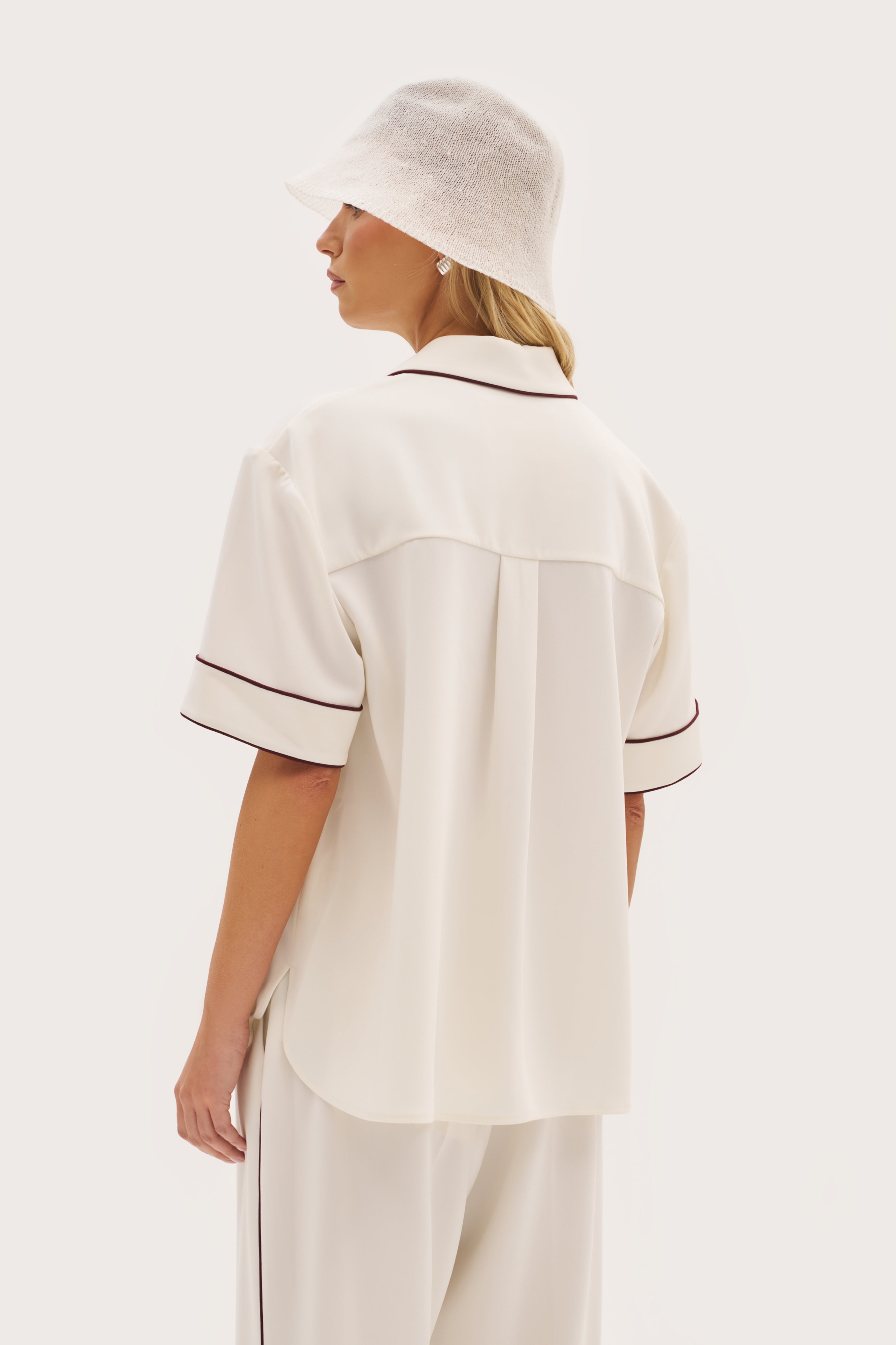 Piped Revere Oversized Shirt - Cream