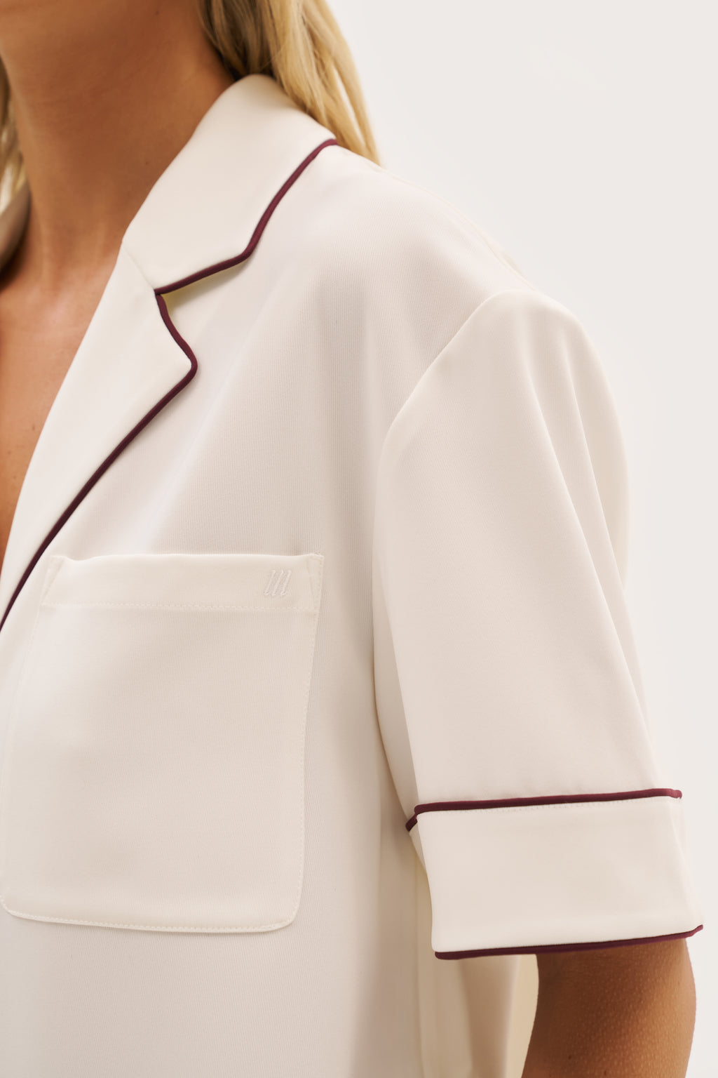 Piped Revere Oversized Shirt - Cream