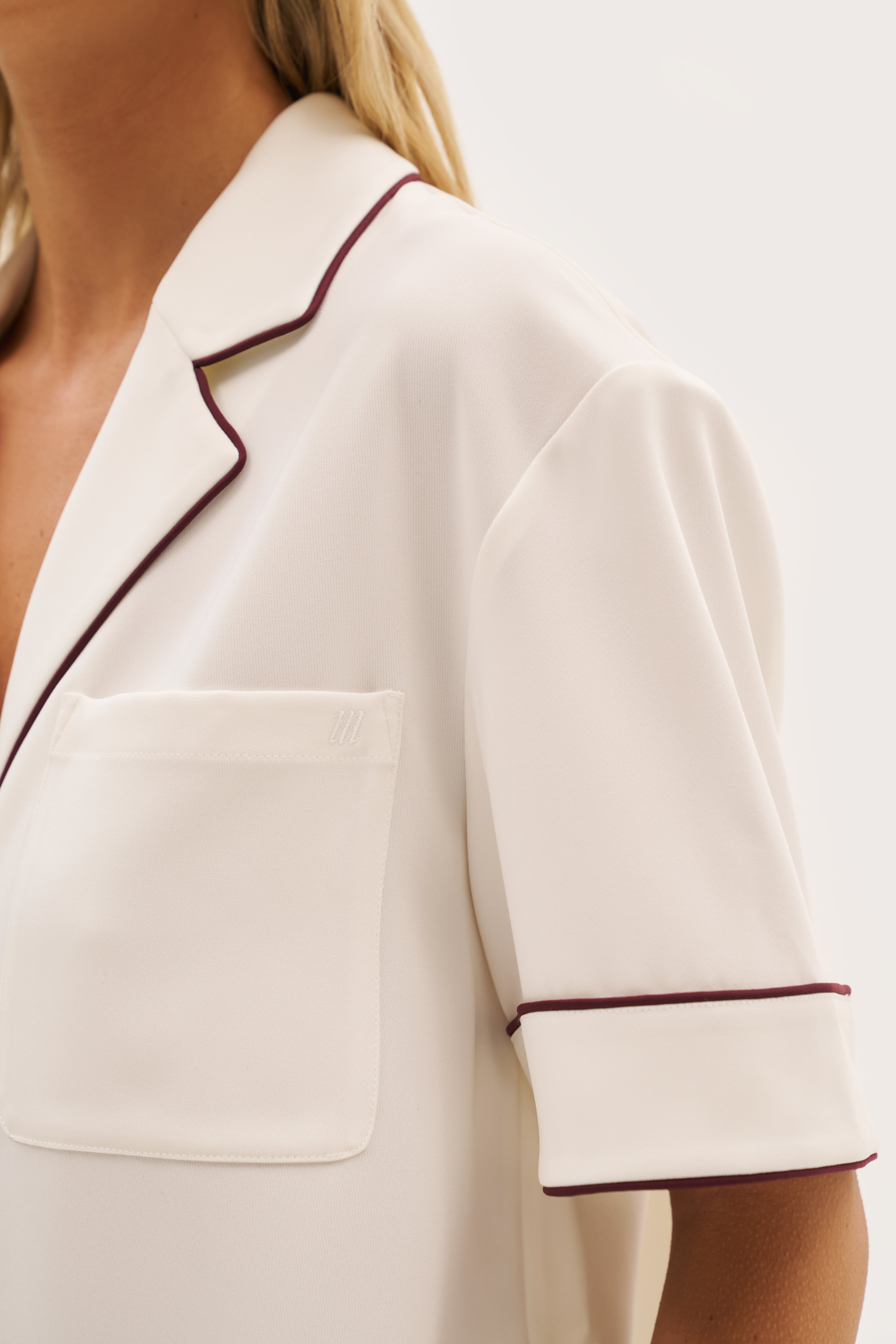 Piped Revere Oversized Shirt - Cream