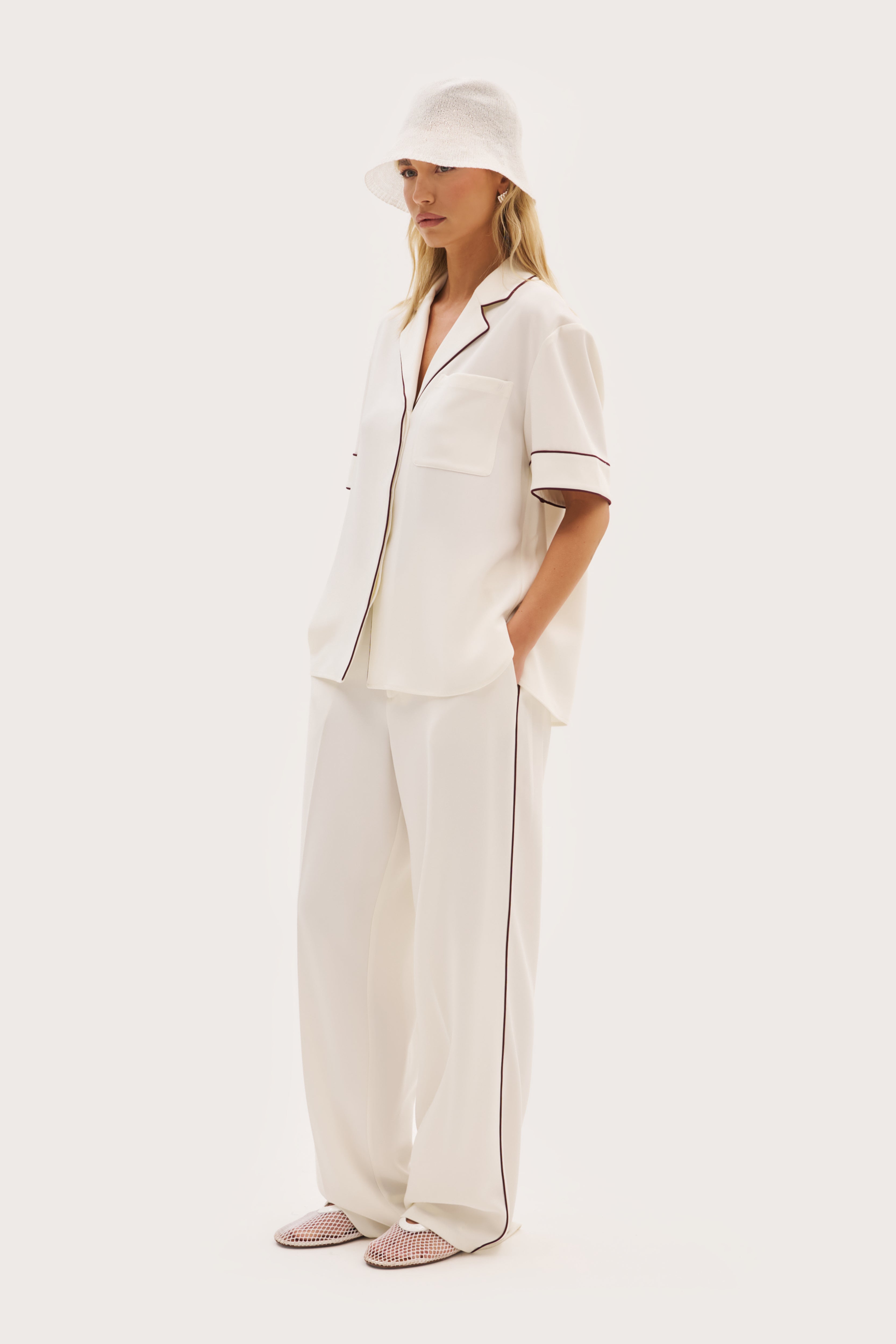 Piped Tailored Trousers - Cream