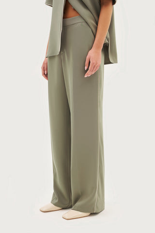 Piped Tailored Trousers - Khaki Moss