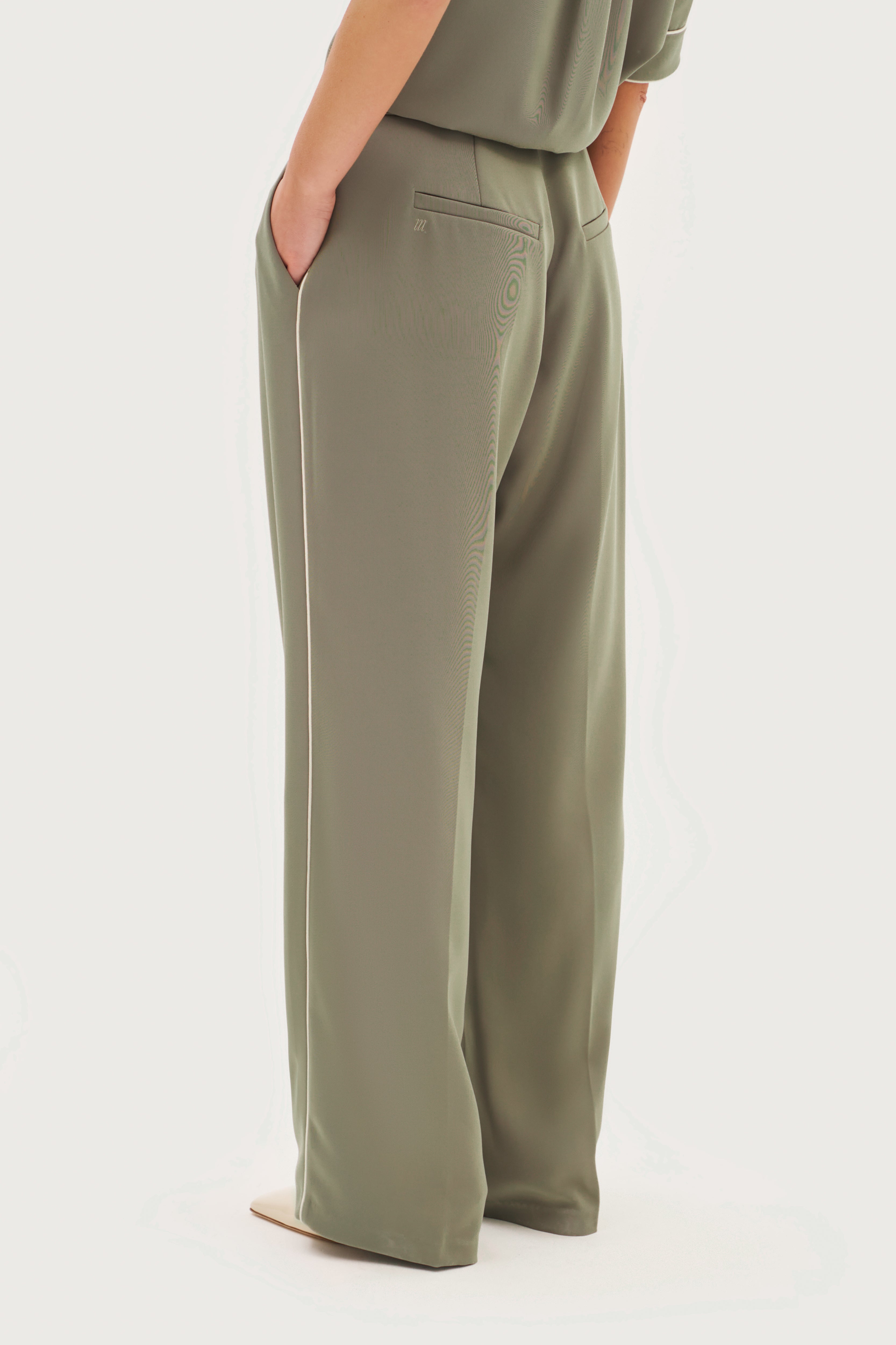 Piped Tailored Trousers - Khaki Moss