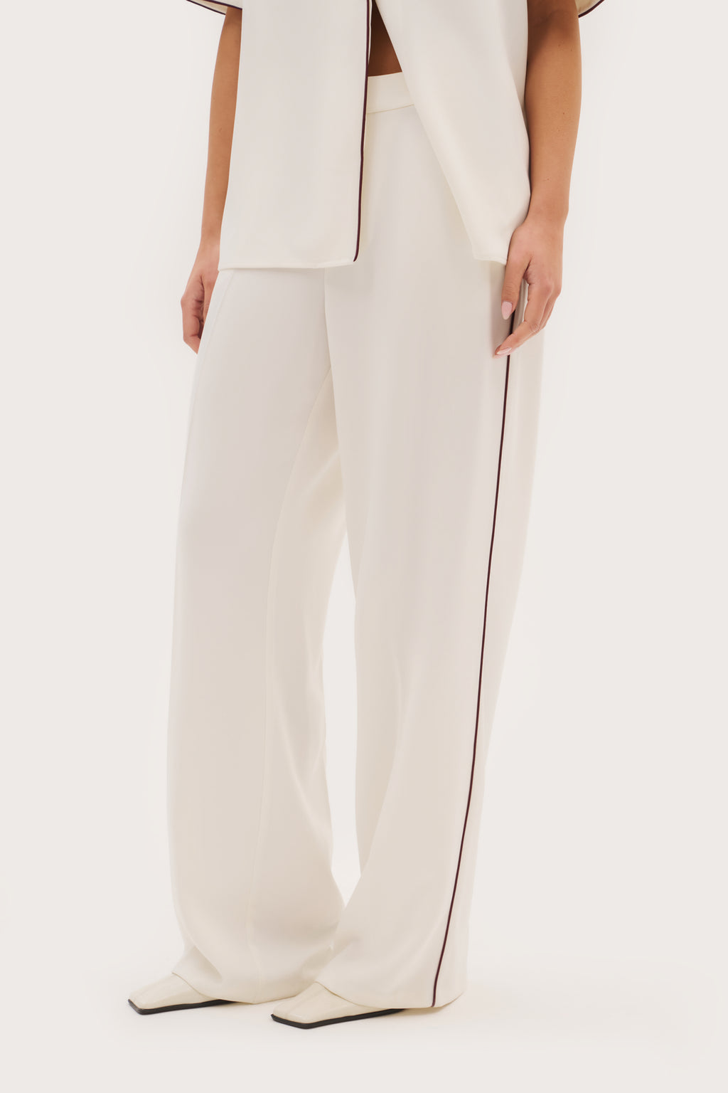 Piped Tailored Trousers - Cream