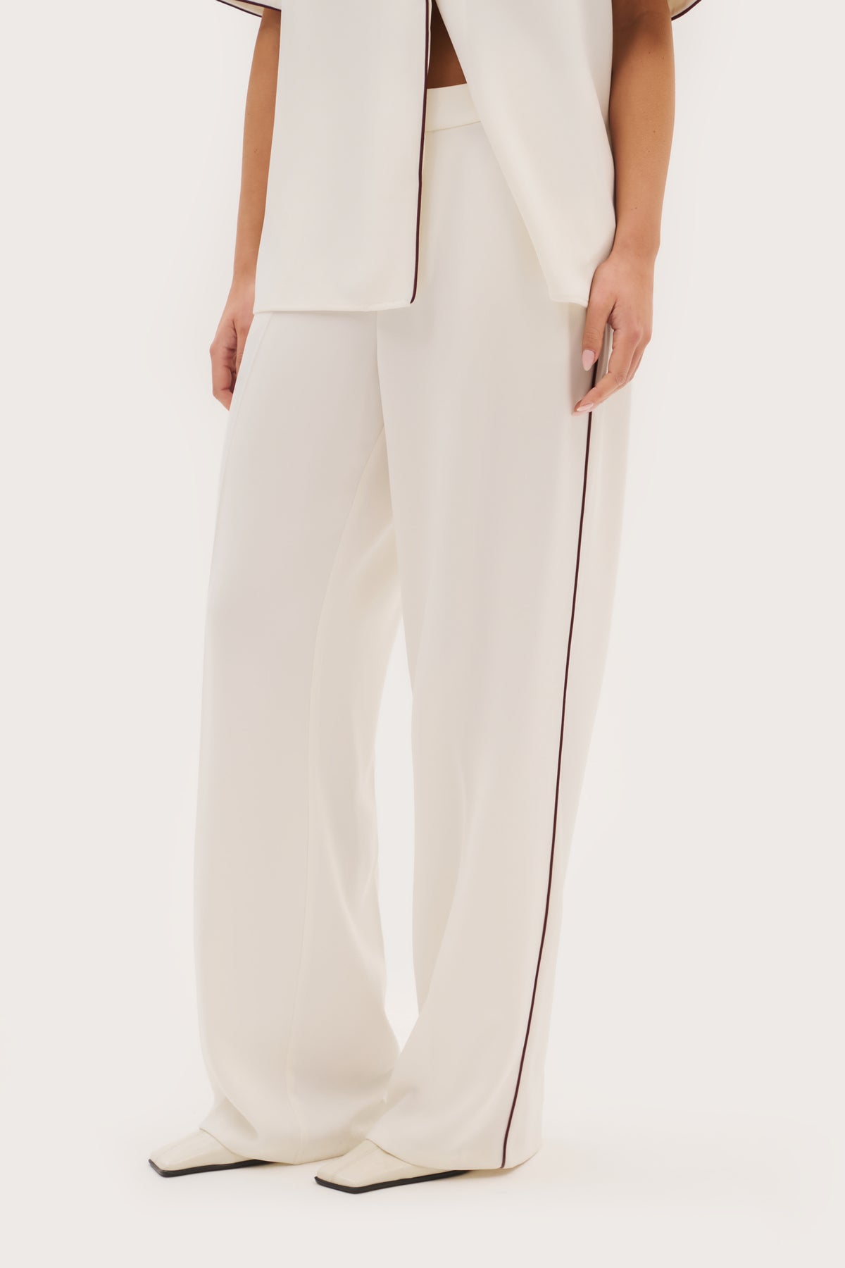 Piped Tailored Trousers - Cream