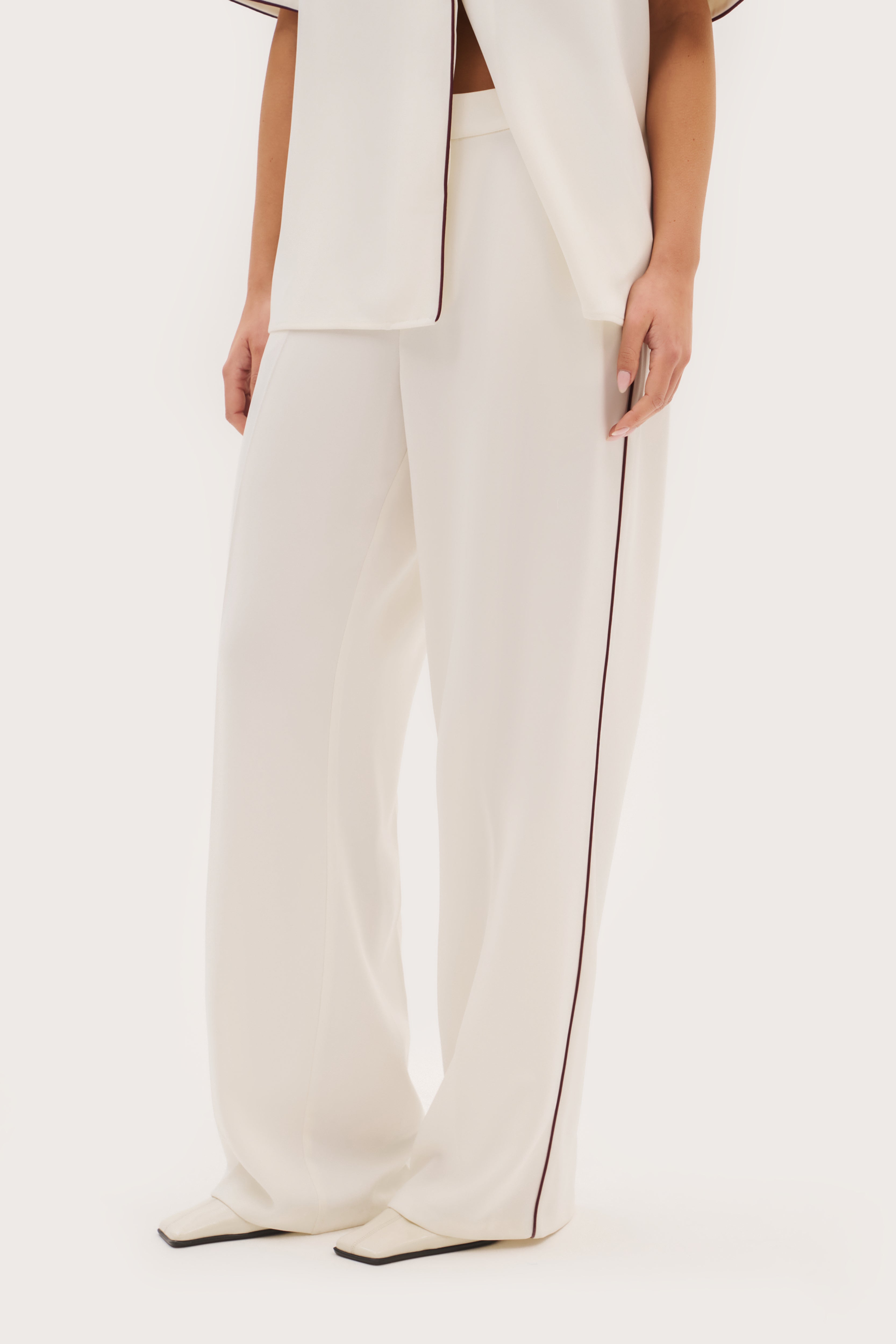 Piped Tailored Trousers - Cream