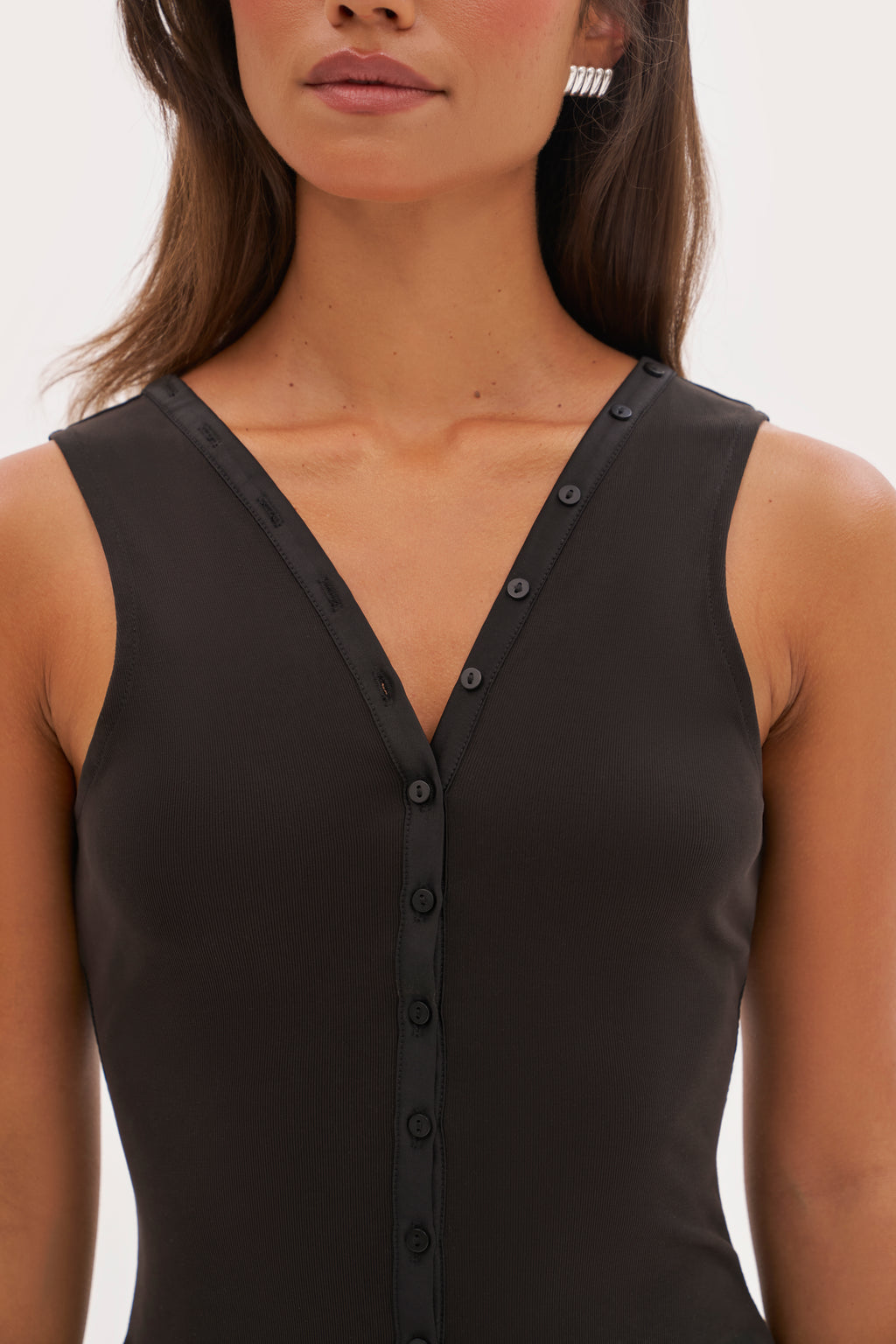 All Hours Buttoned Top - Off Black