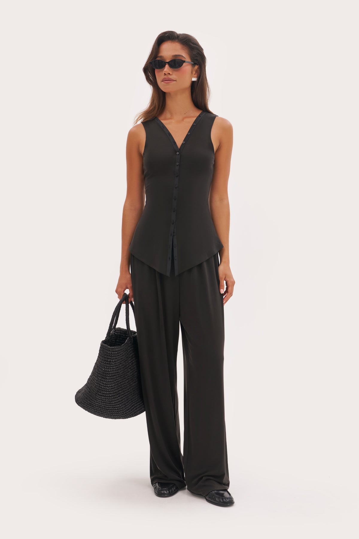 All Hours Buttoned Top - Off Black