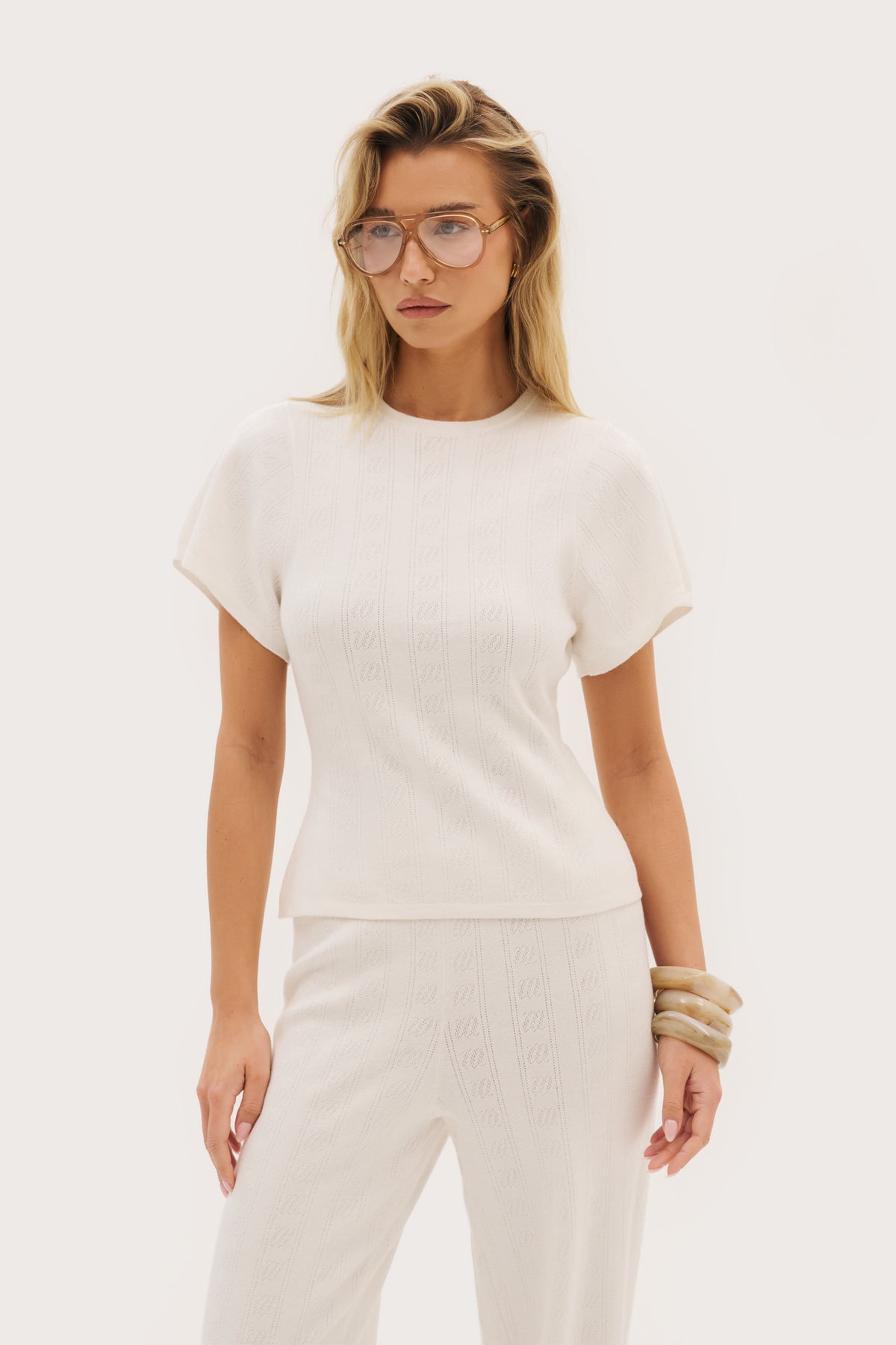 Maebe Pointelle Knit Tee - White