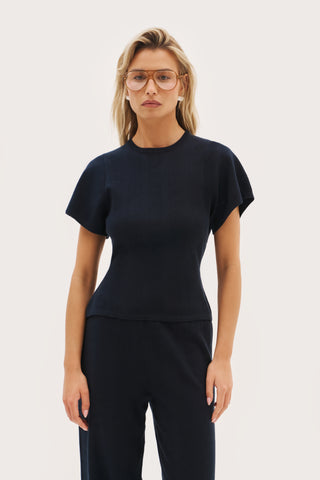 Maebe Pointelle Knit Tee - Navy