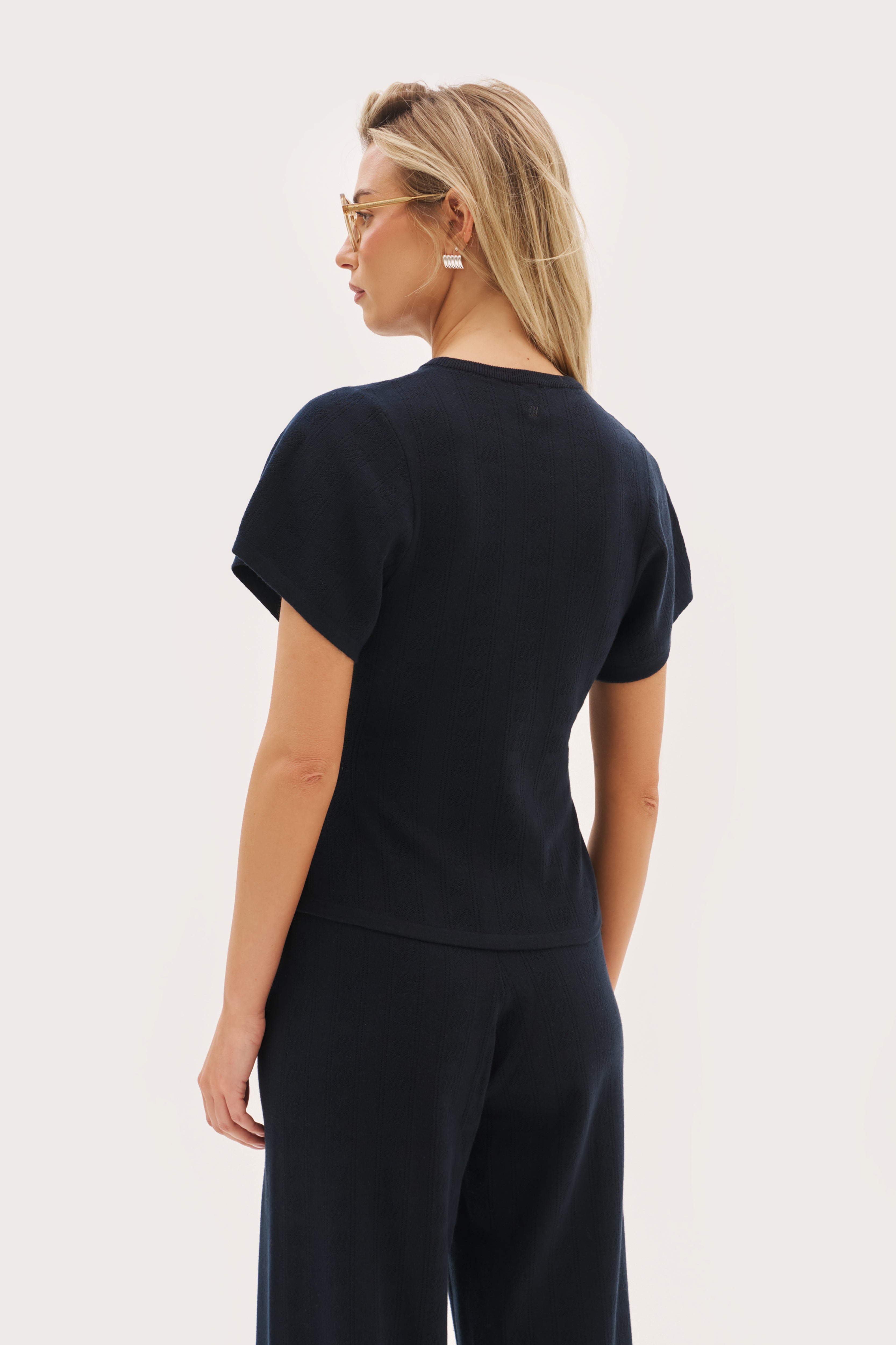 Maebe Pointelle Knit Tee - Navy