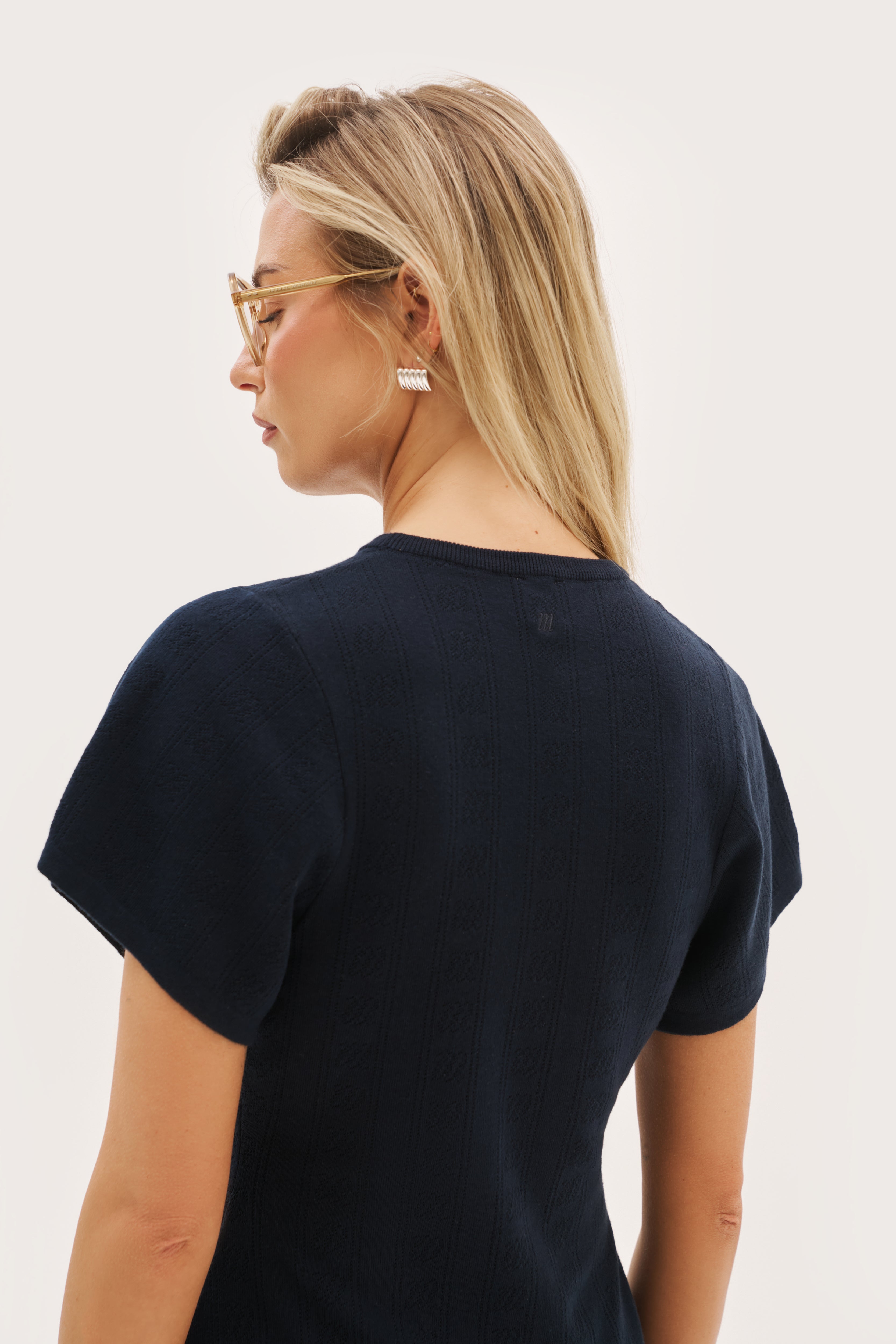 Maebe Pointelle Knit Tee - Navy