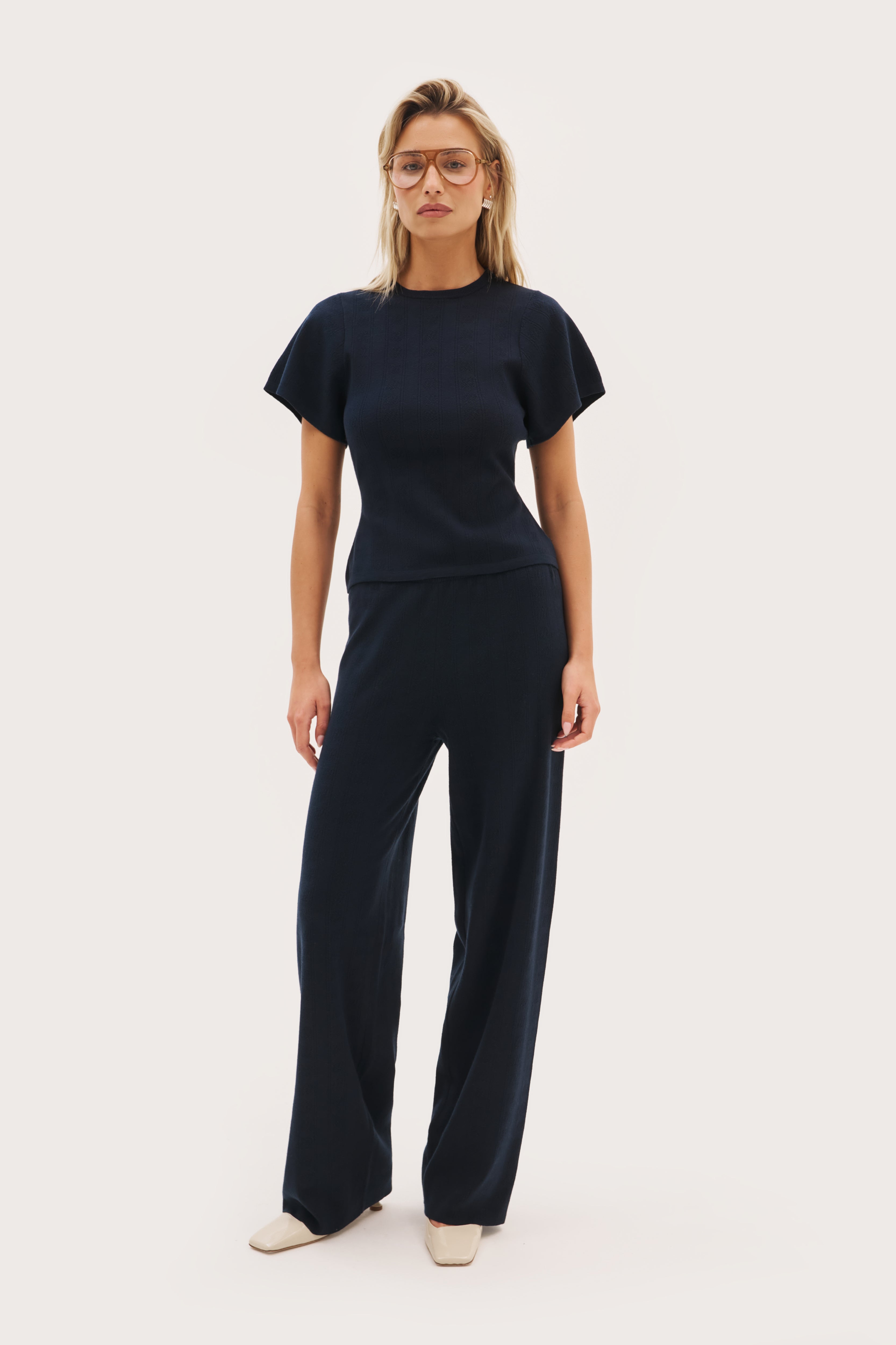 Maebe Pointelle Knit Tee - Navy