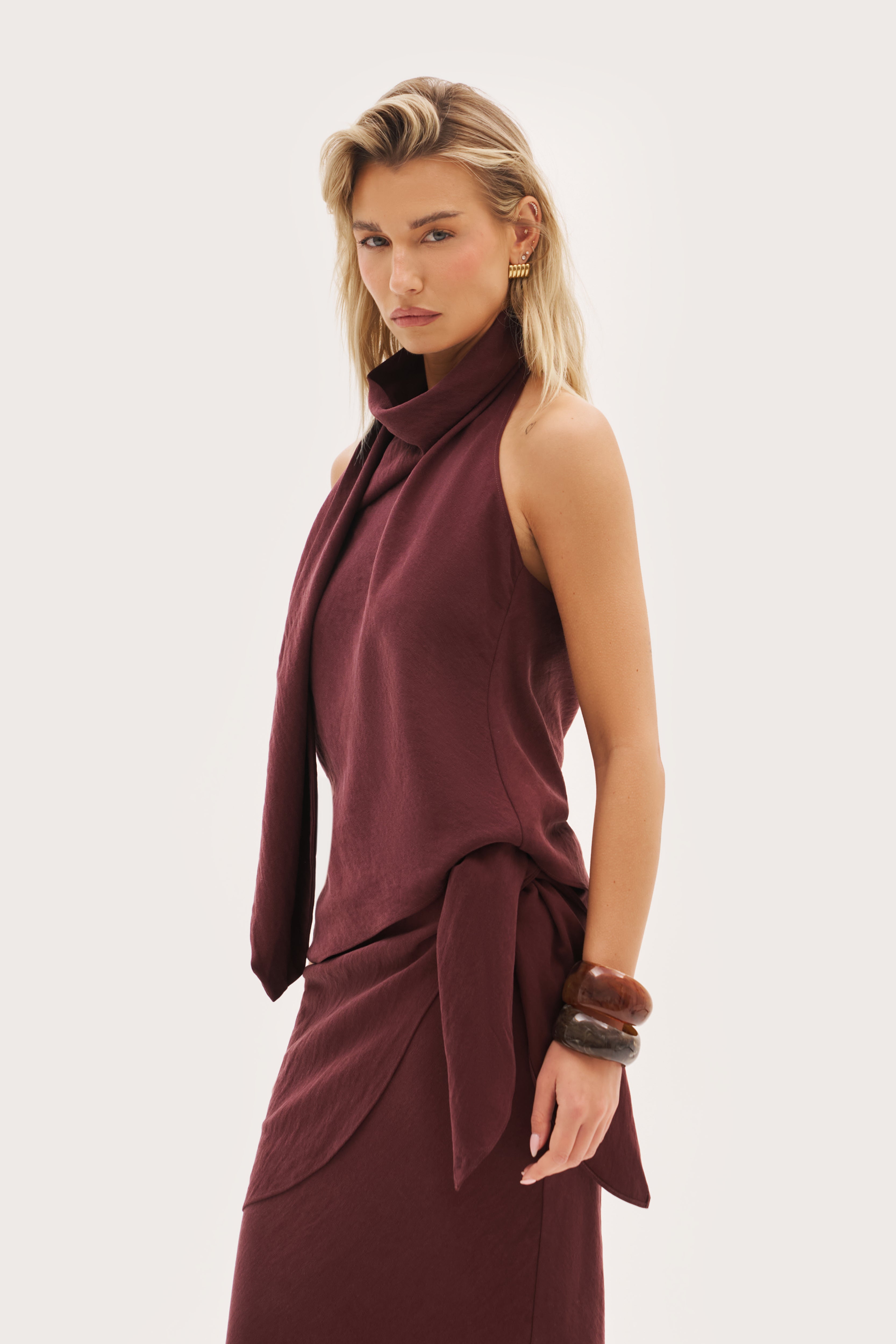 Escape Scarf Top - Washed Burgundy