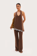 Double Layer Lace Trim Top - Brown