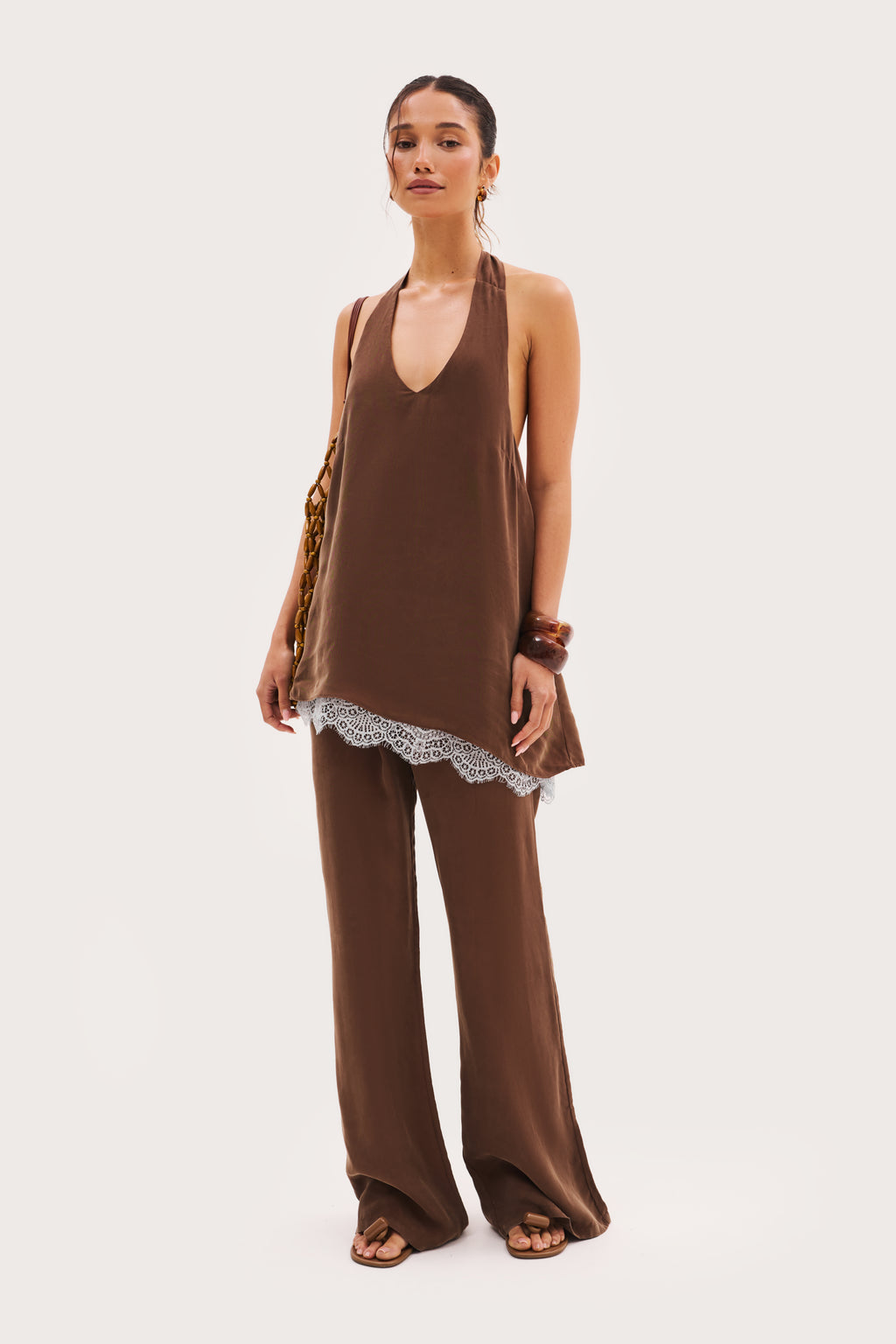 Slim Flare Trousers - Brown