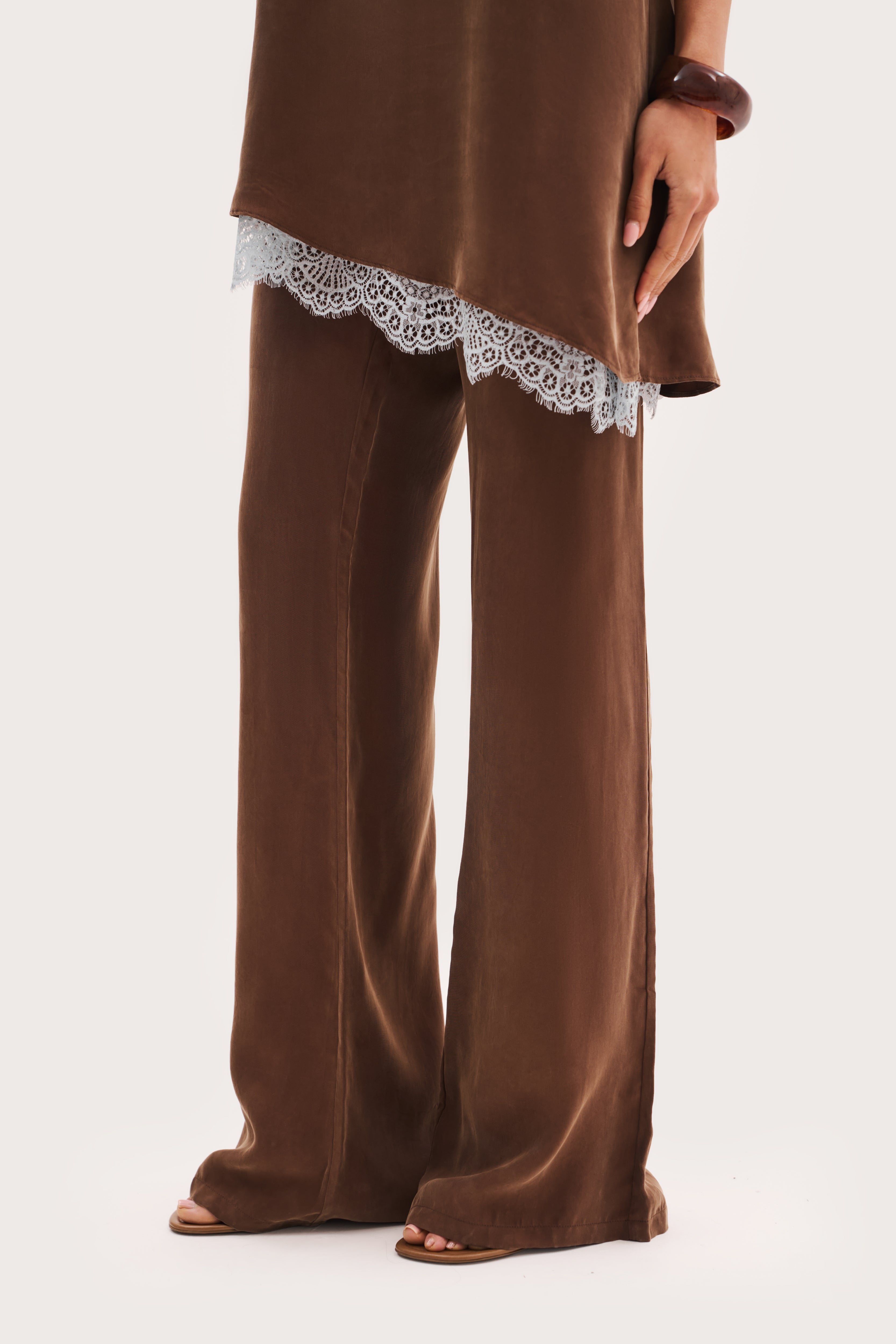 Slim Flare Trousers - Brown