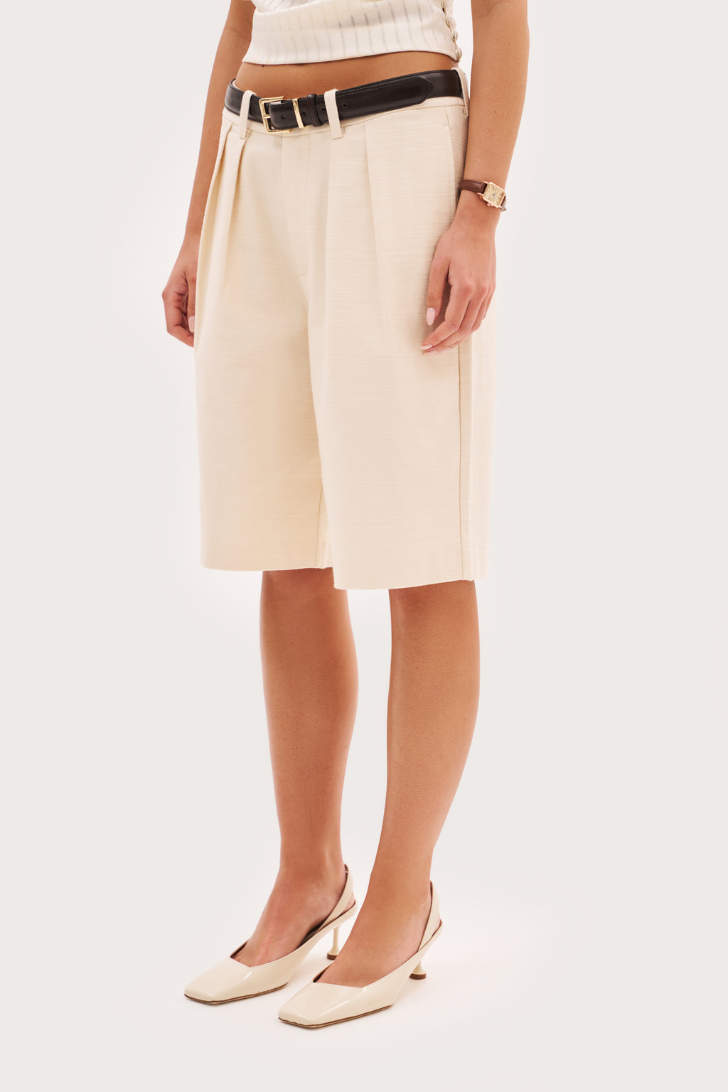 Tailored Longline Shorts - Beige