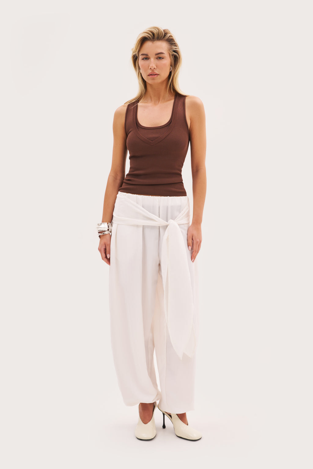 Double Neckline Vest - Brown