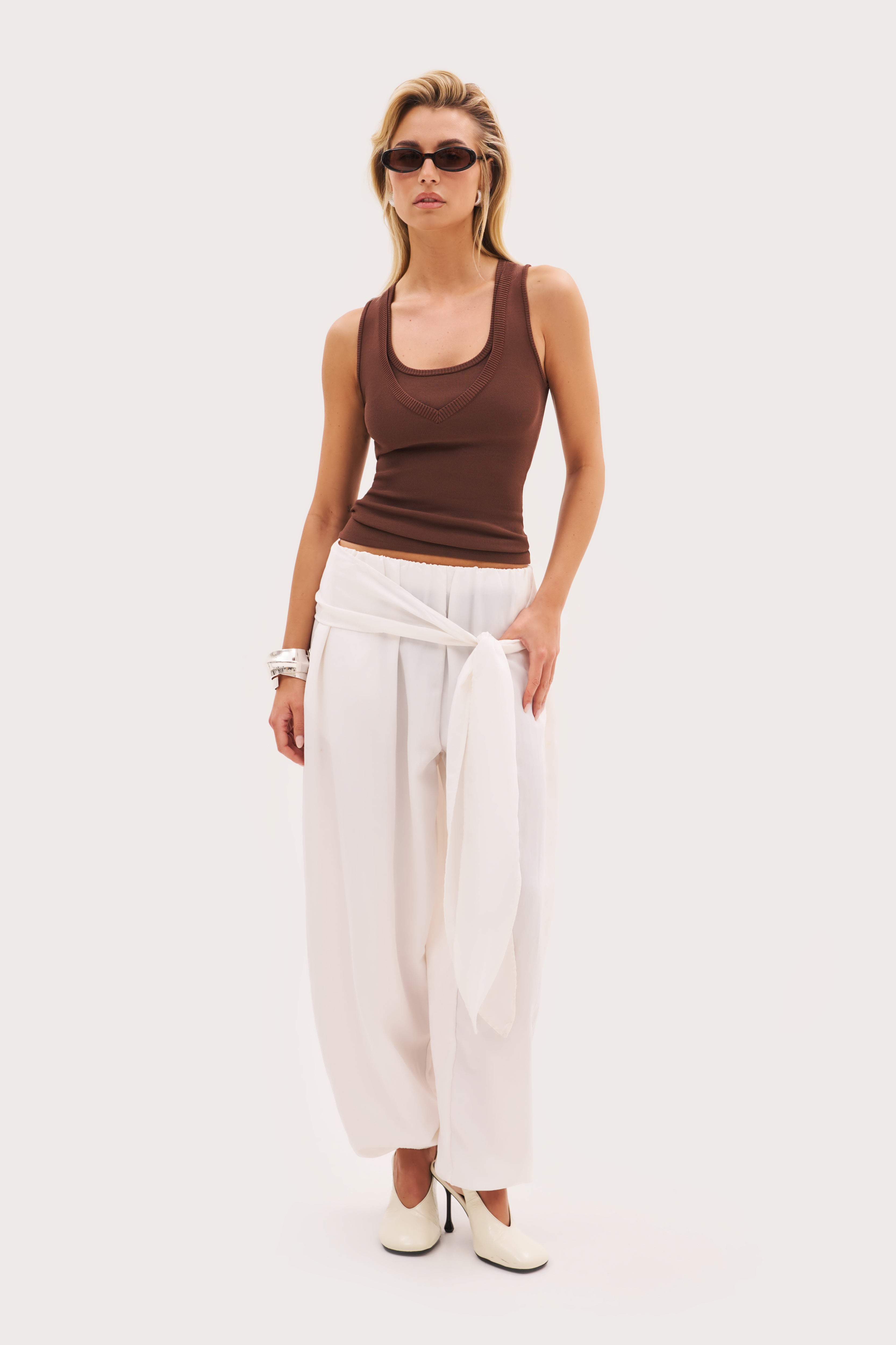 Double Neckline Vest - Brown