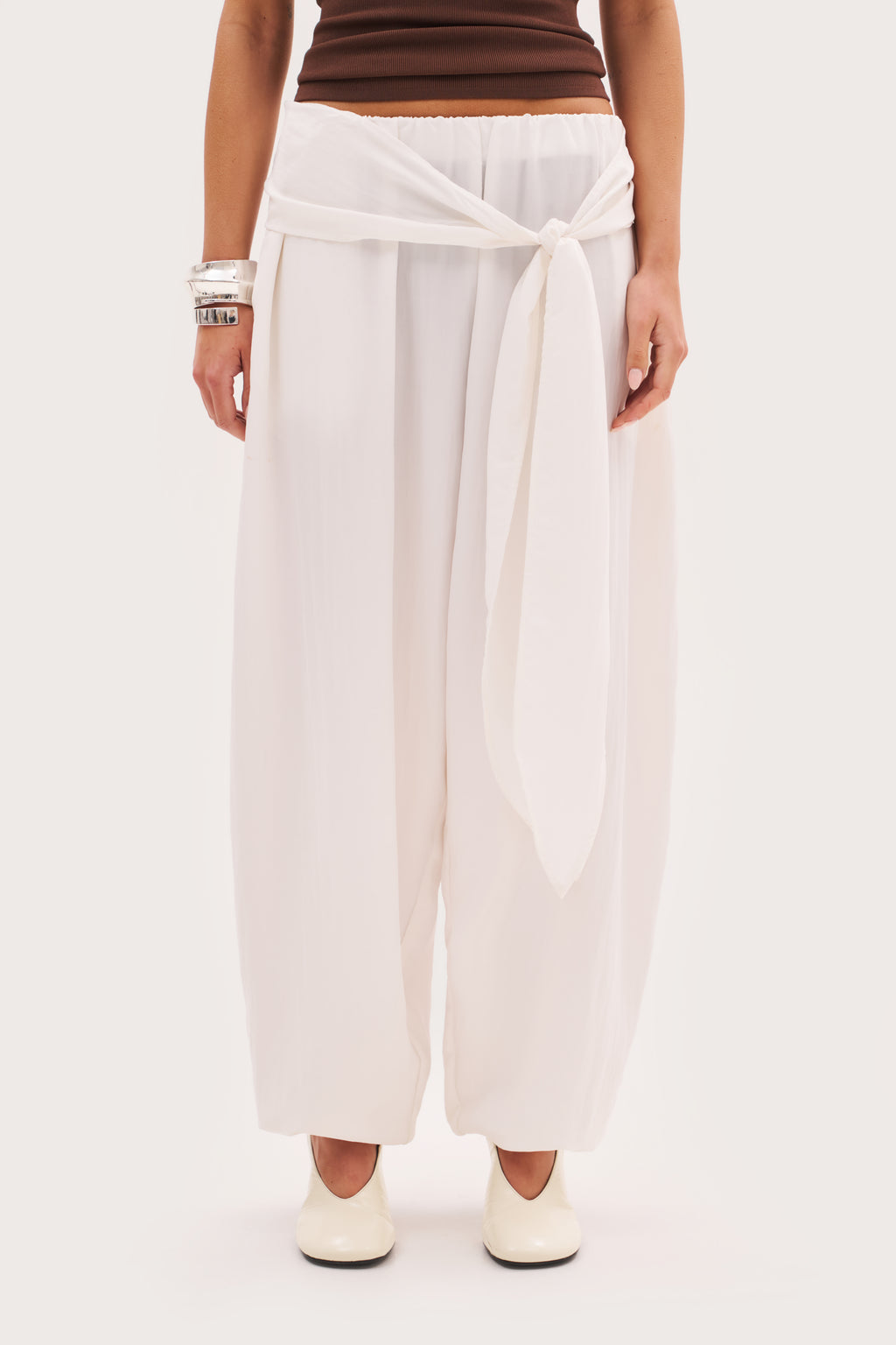 Scarf Tie Waist Balloon Pants - Off White