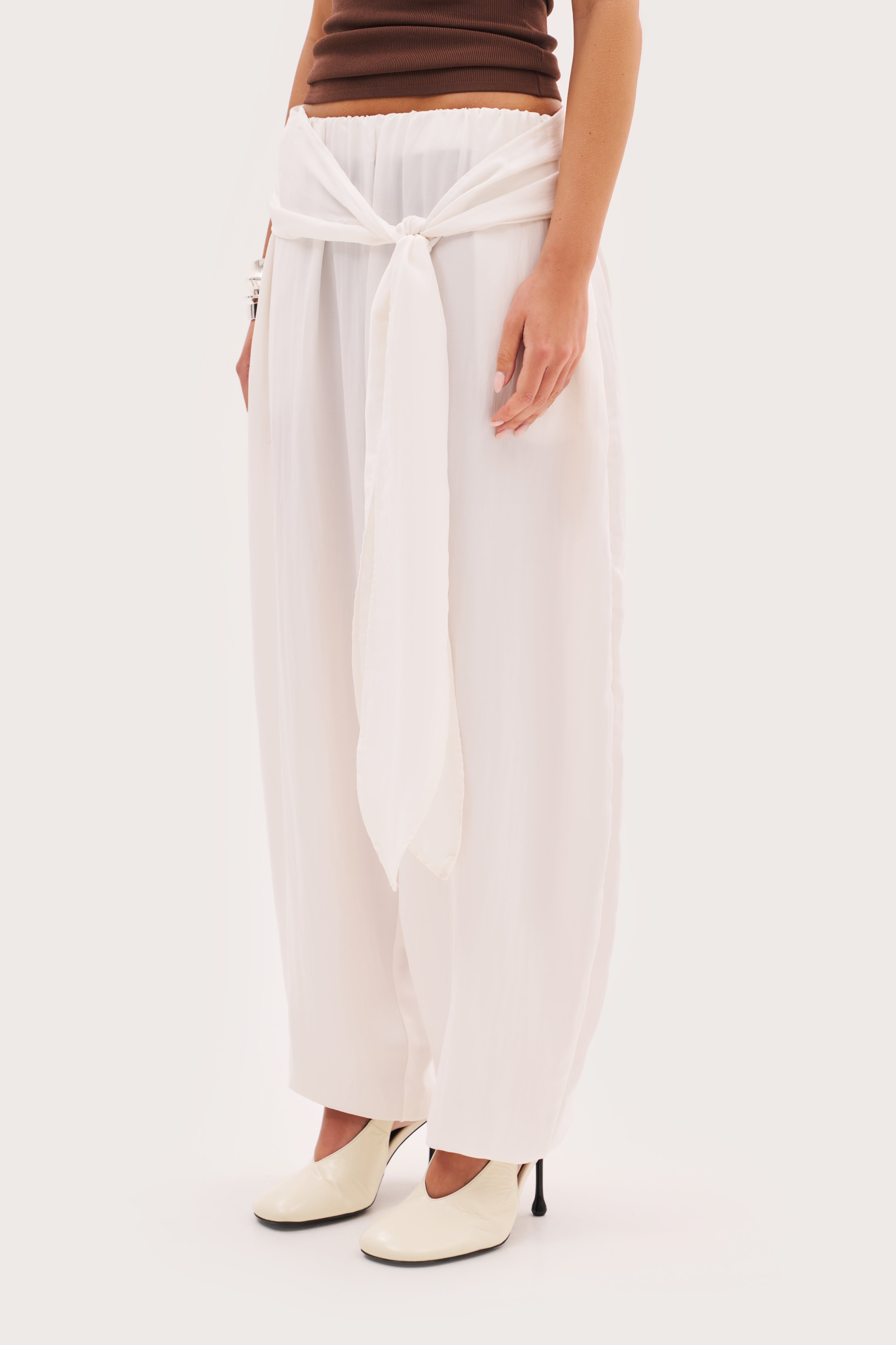 Scarf Tie Waist Balloon Pants - Off White