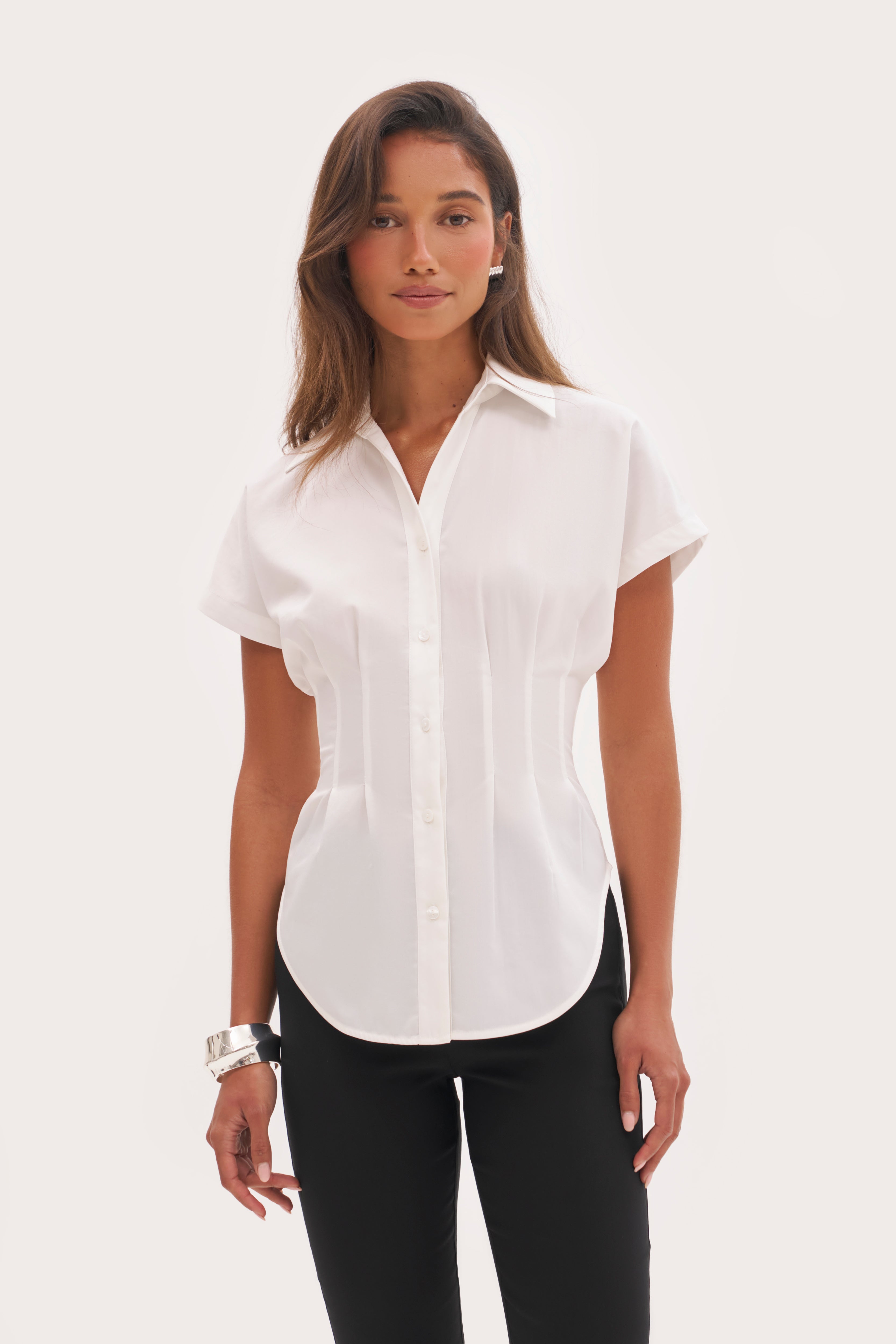 Cap Sleeve Cinched Shirt - White