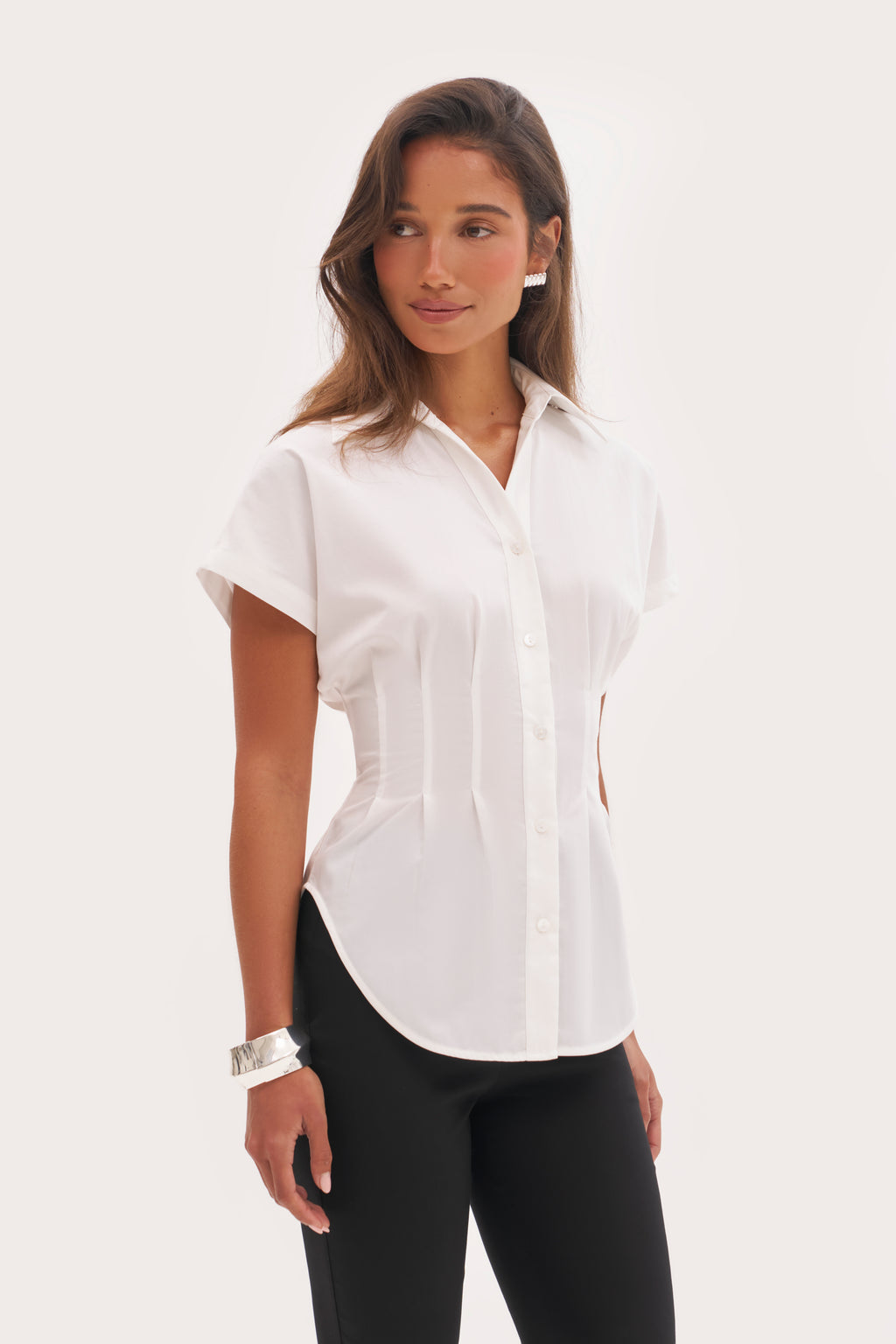 Cap Sleeve Cinched Shirt - White