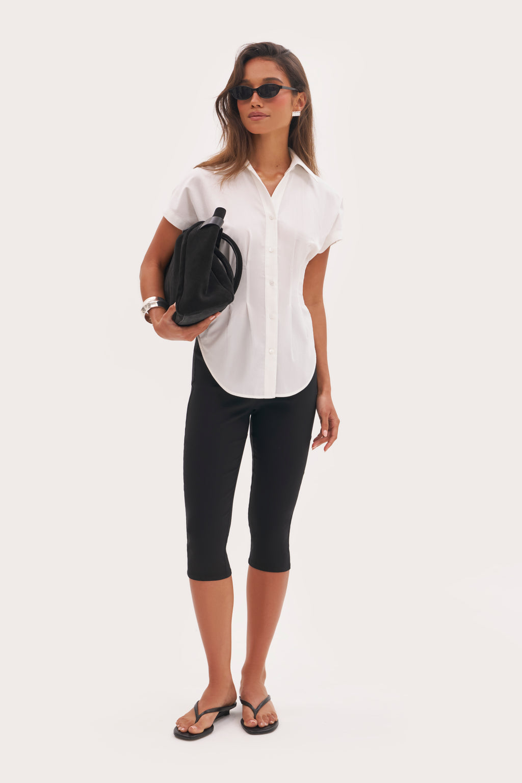 Cap Sleeve Cinched Shirt - White