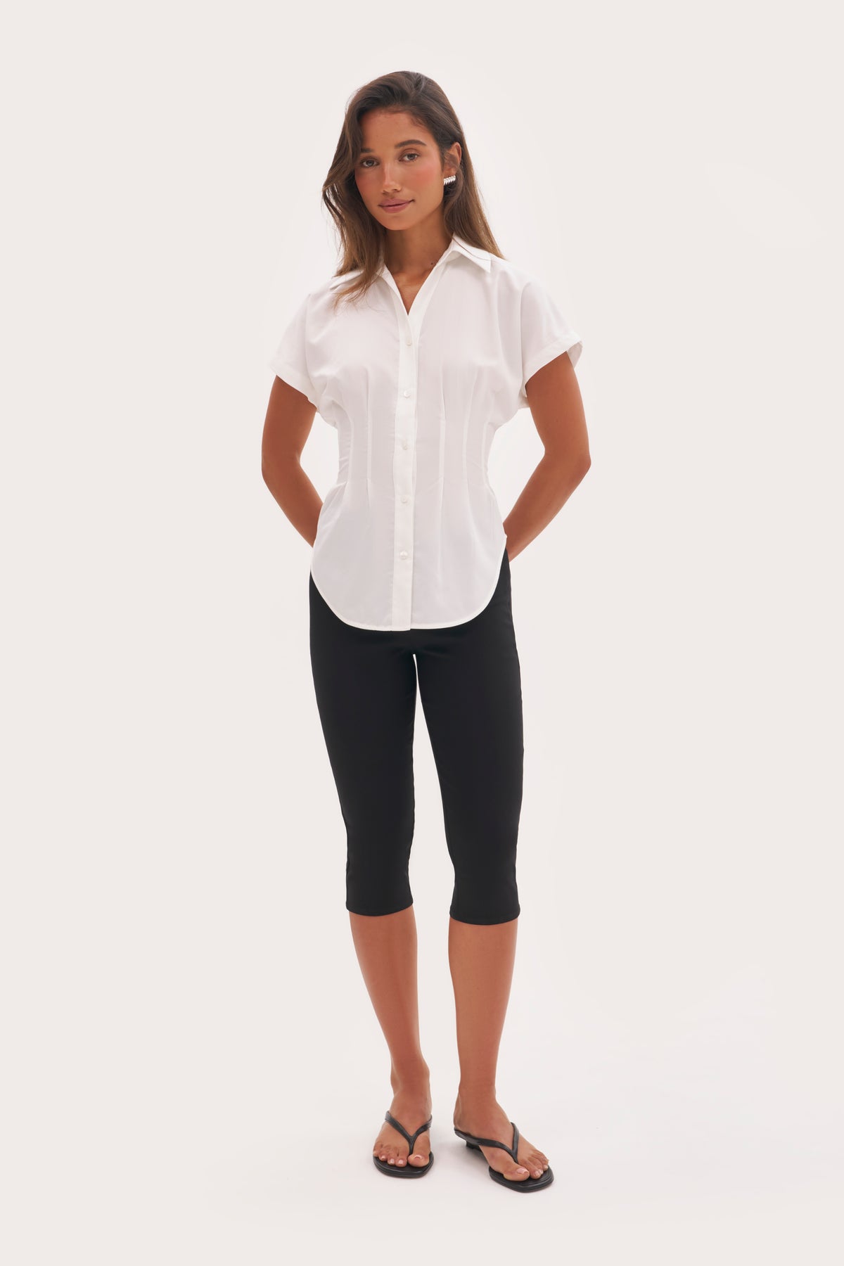 Cap Sleeve Cinched Shirt - White