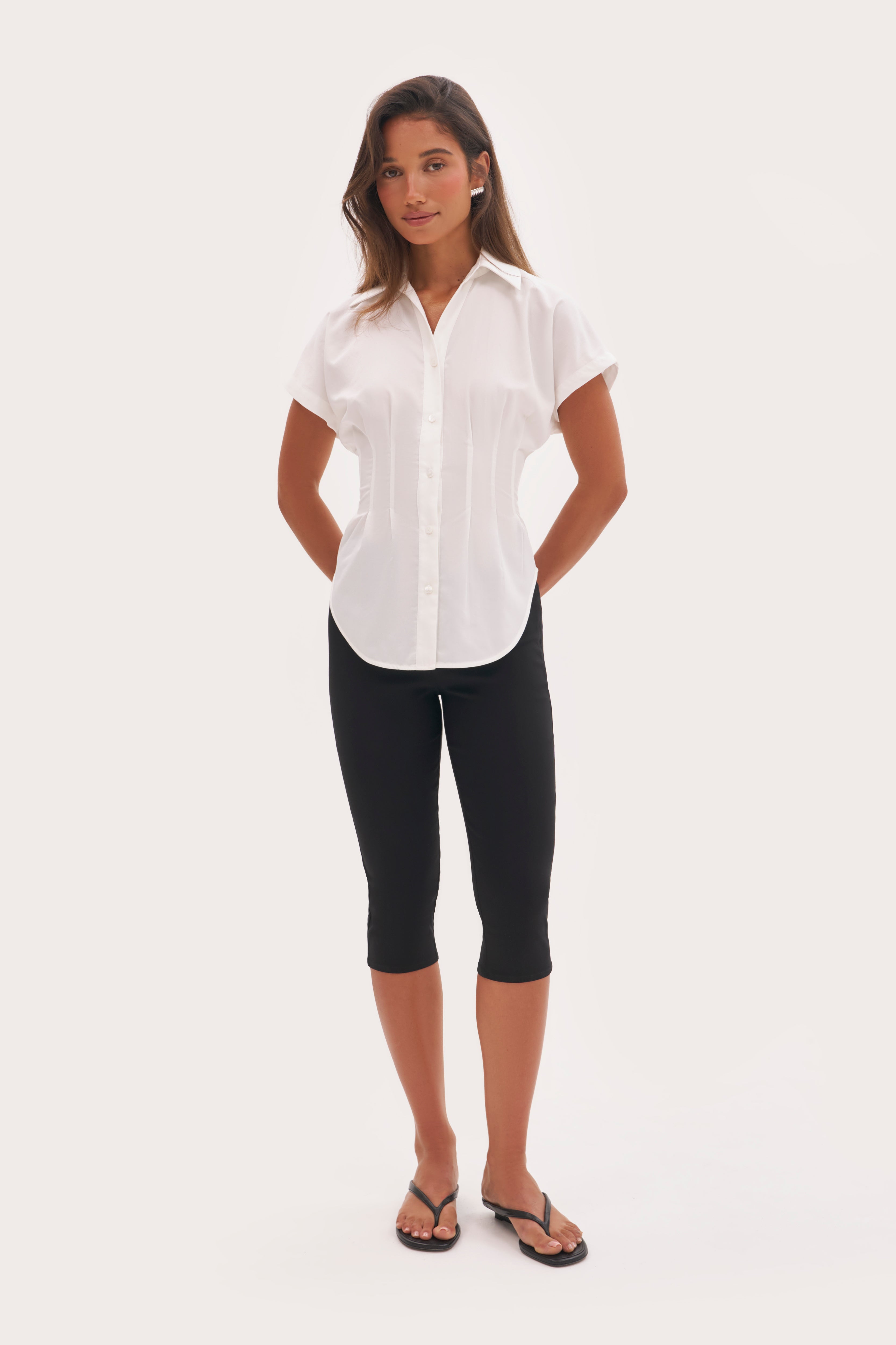 Cap Sleeve Cinched Shirt - White