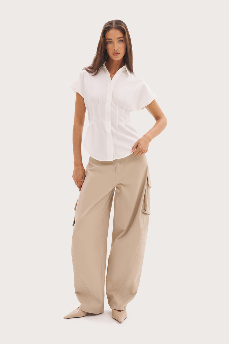 Cap Sleeve Cinched Shirt - White