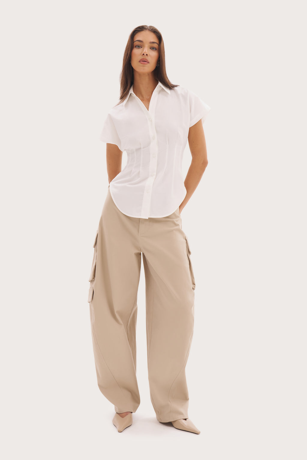 Cap Sleeve Cinched Shirt - White