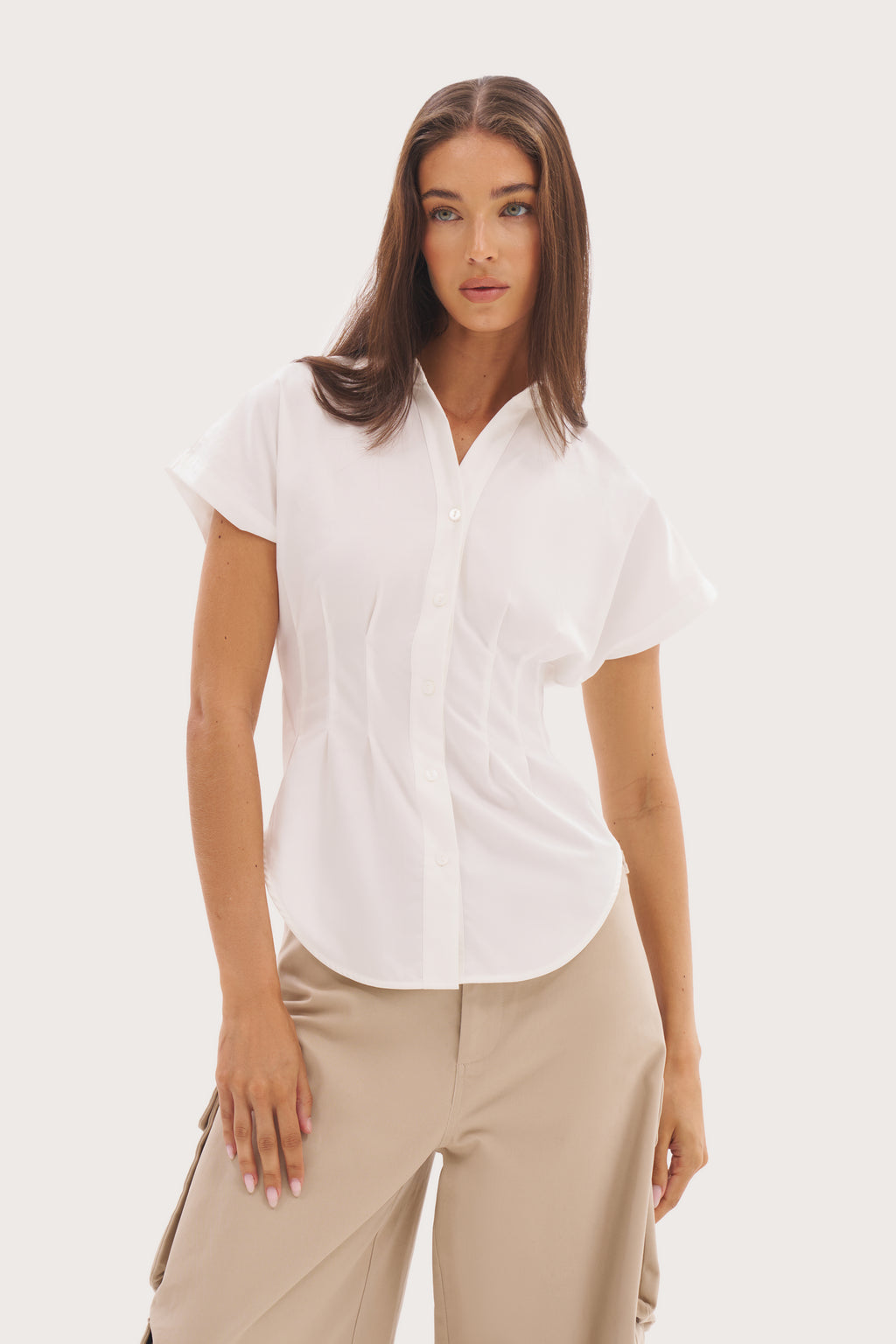 Cap Sleeve Cinched Shirt - White