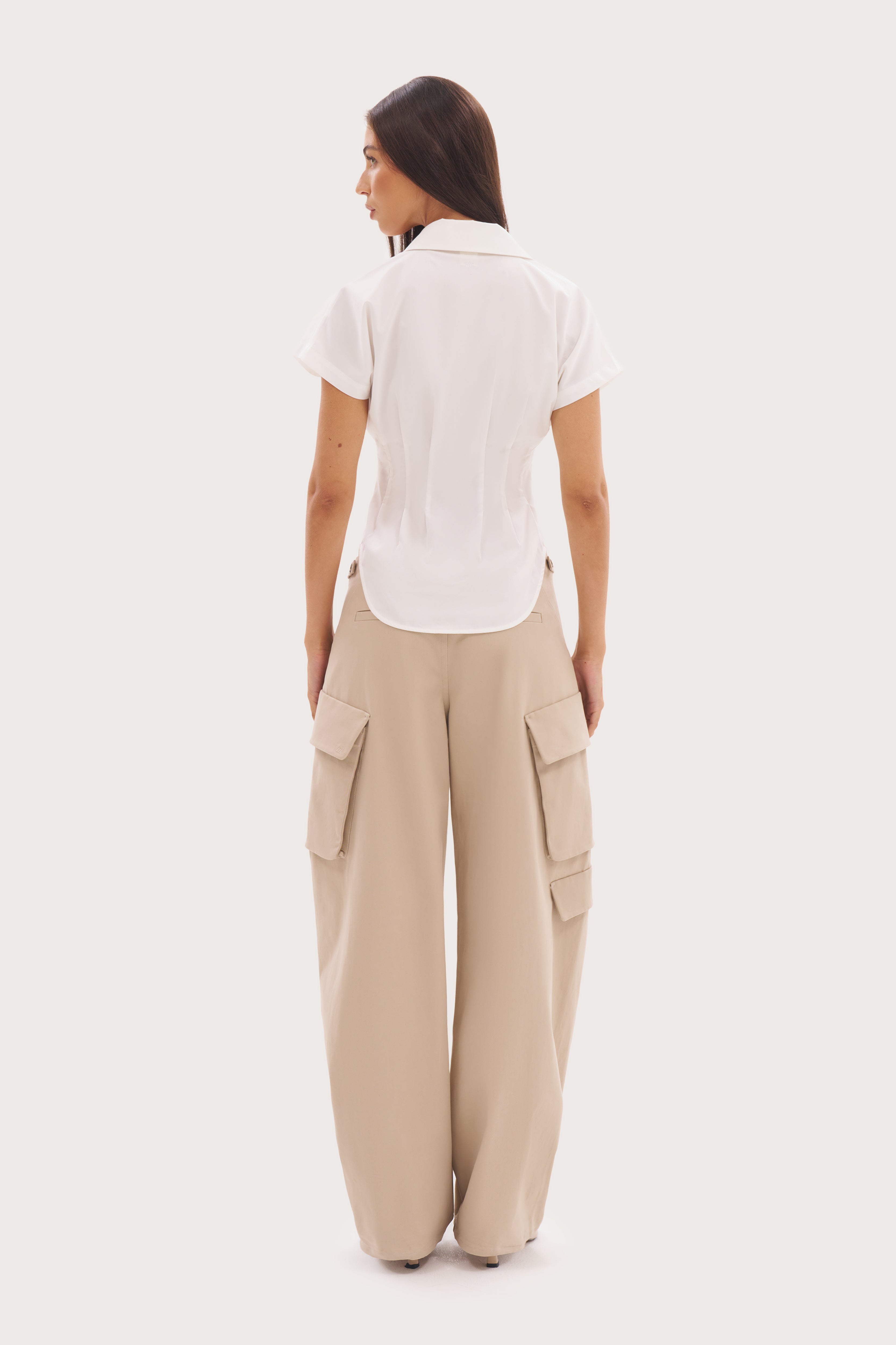 Cap Sleeve Cinched Shirt - White