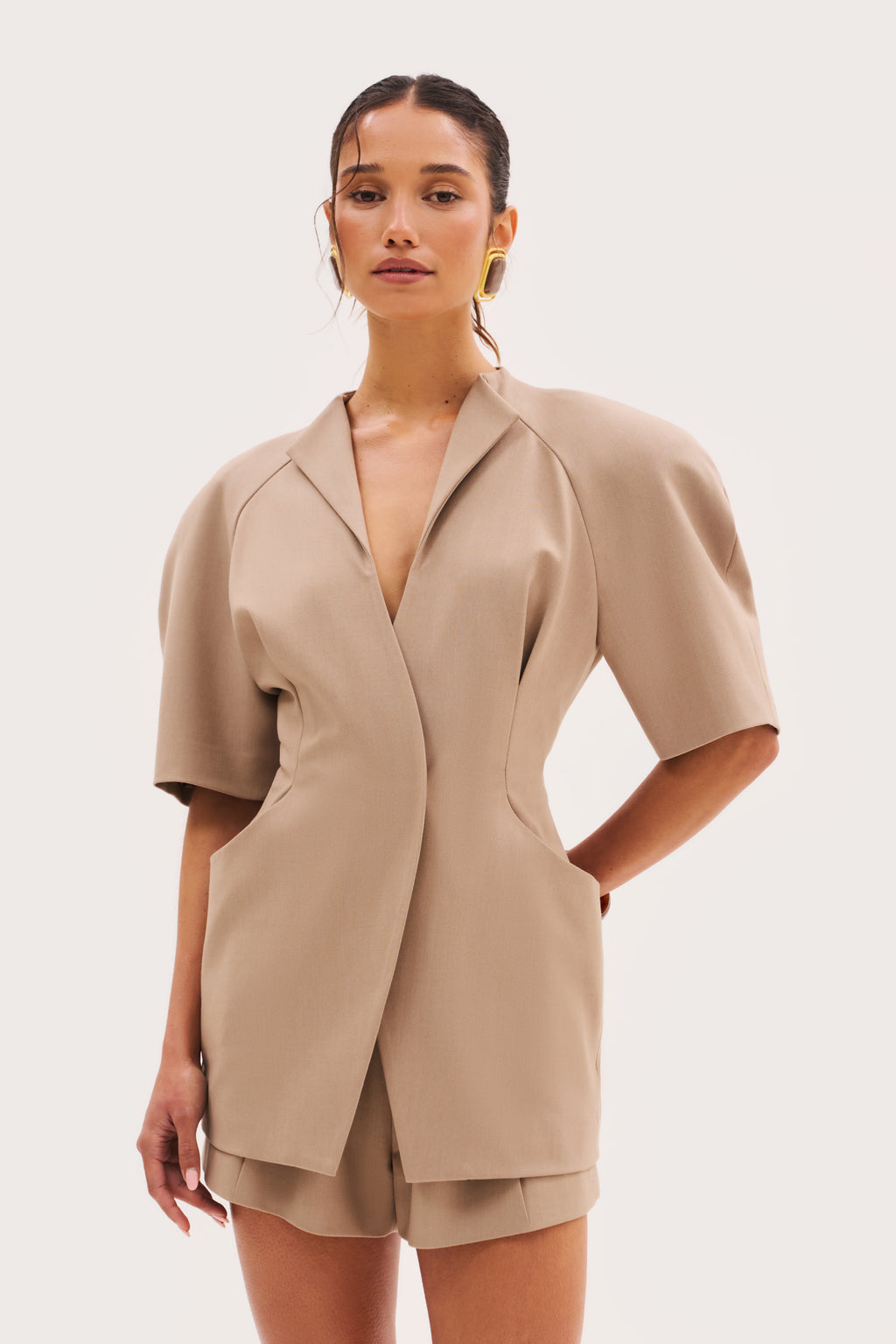 Short Sleeve Blazer - Taupe