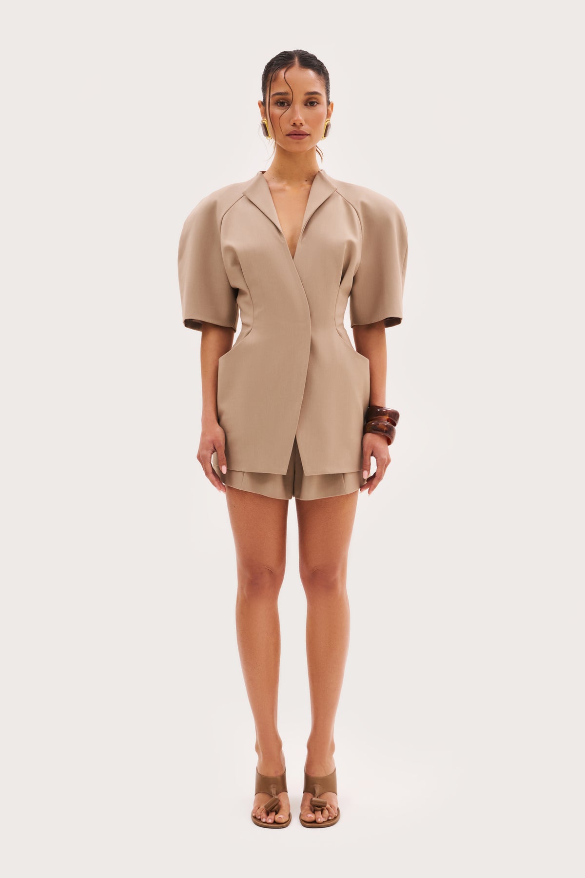 Short Sleeve Blazer - Taupe