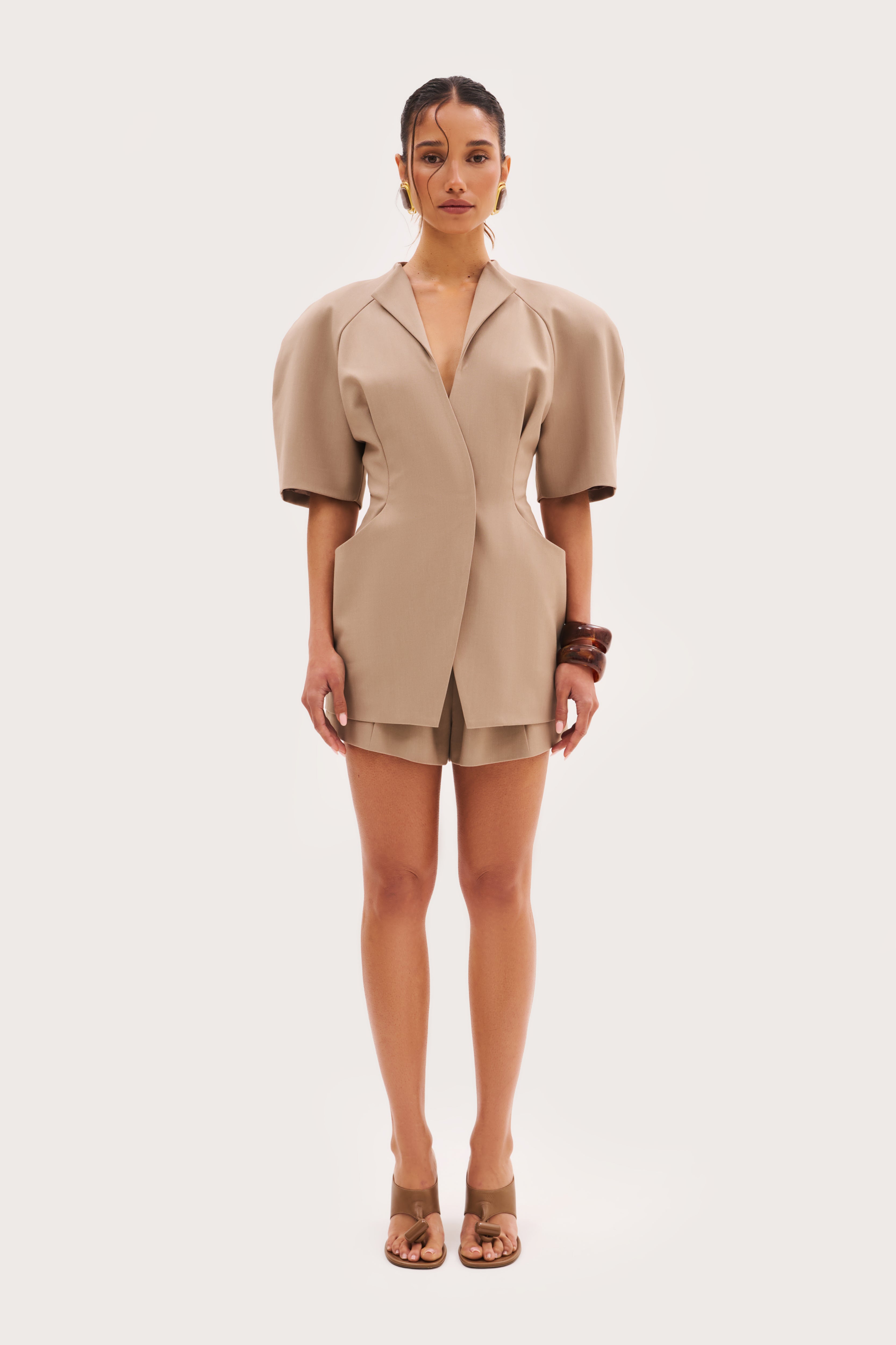 Short Sleeve Blazer - Taupe
