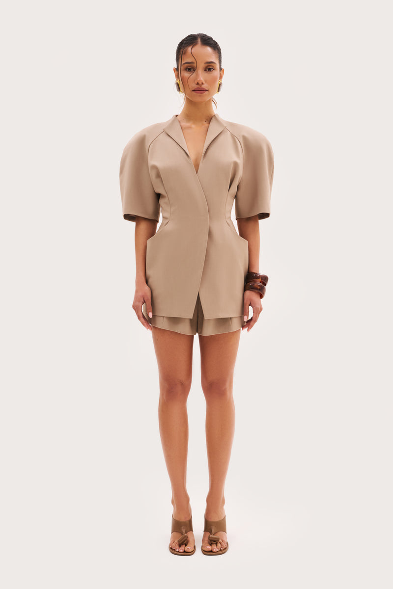 Short Sleeve Blazer - Taupe